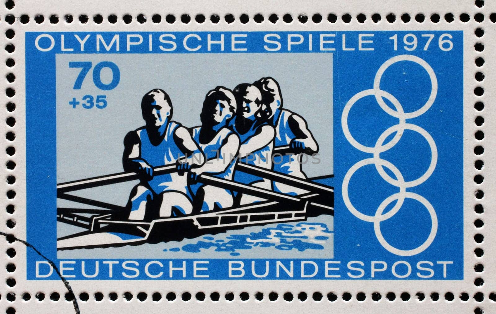 A stamp printed in Germany shows Rowing Four, Summer Olympic Games 1976 in Montreal, circa 1976