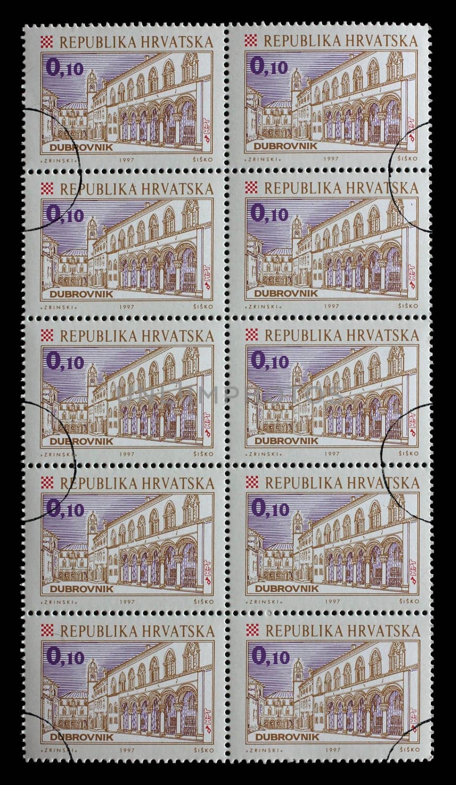 A stamp printed in Croatia shows Dubrovnik, Series Croatian Towns, circa 1998