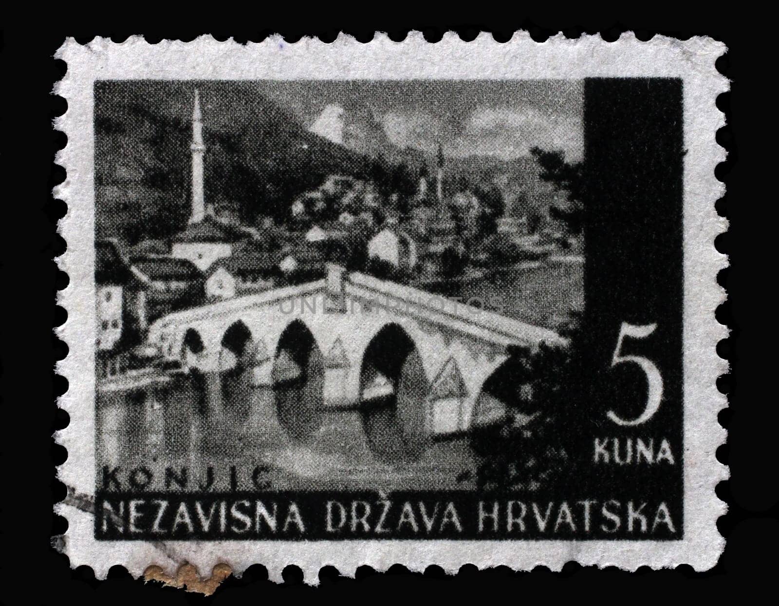 A stamp printed in Croatia shows Konjic bridge, Series Landscapes, circa 1941