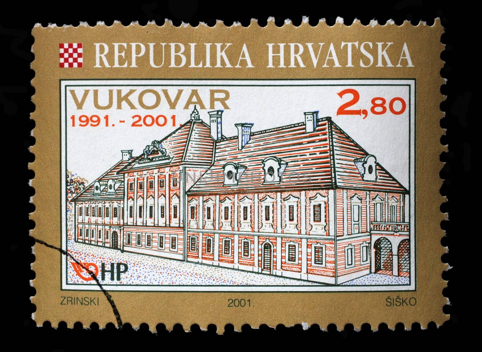 A stamp printed in Croatia shows Eltz Manor in Vukovar, circa 2001