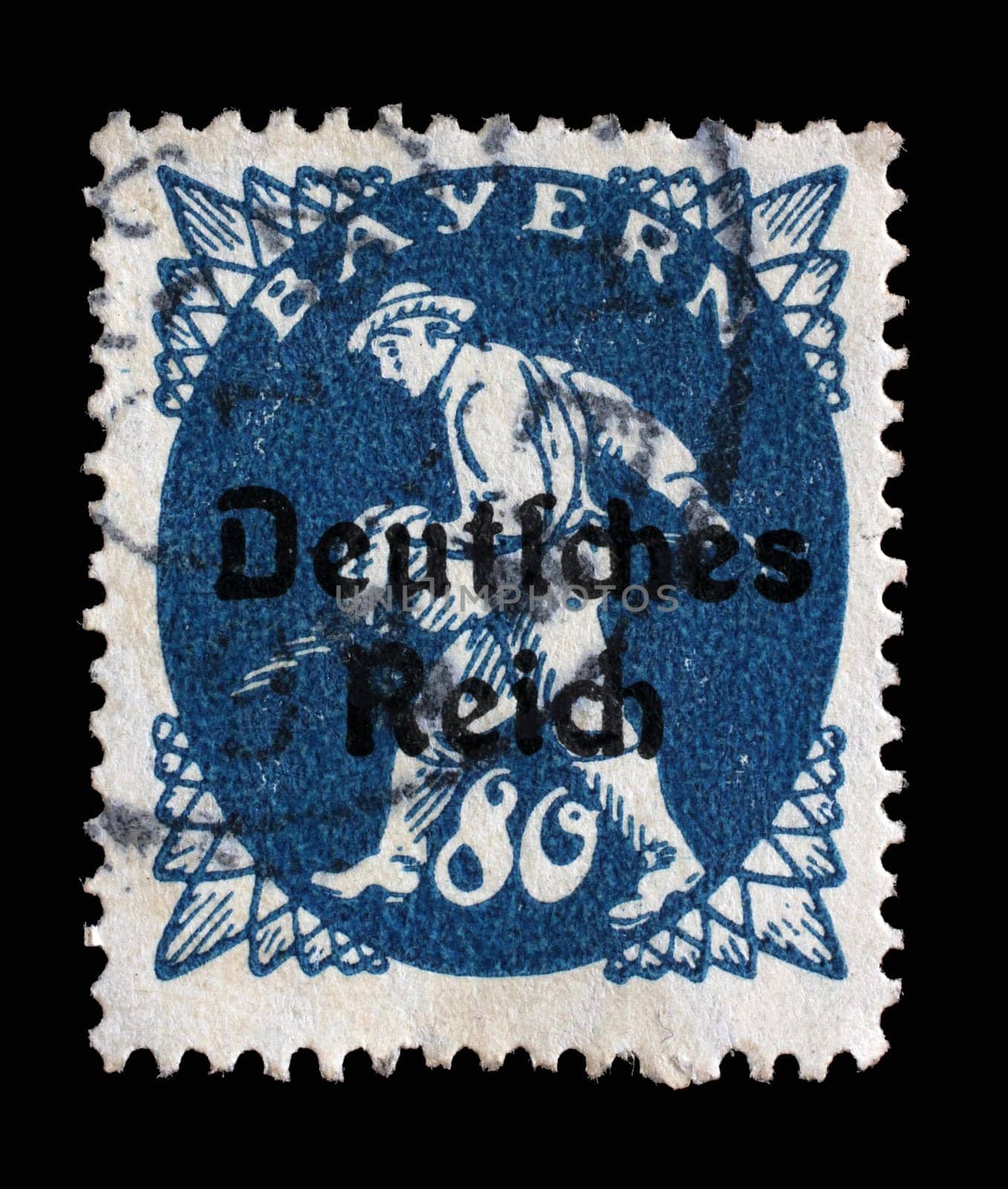 Stamp printed in printed in Bavaria with a "Deutsches Reich"" overprint shows sower, circa 1920"