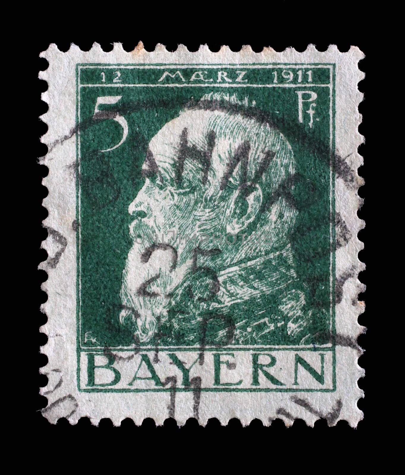 Stamp printed in Bavaria shows portrait of Prince Regent Luitpold, circa 1911