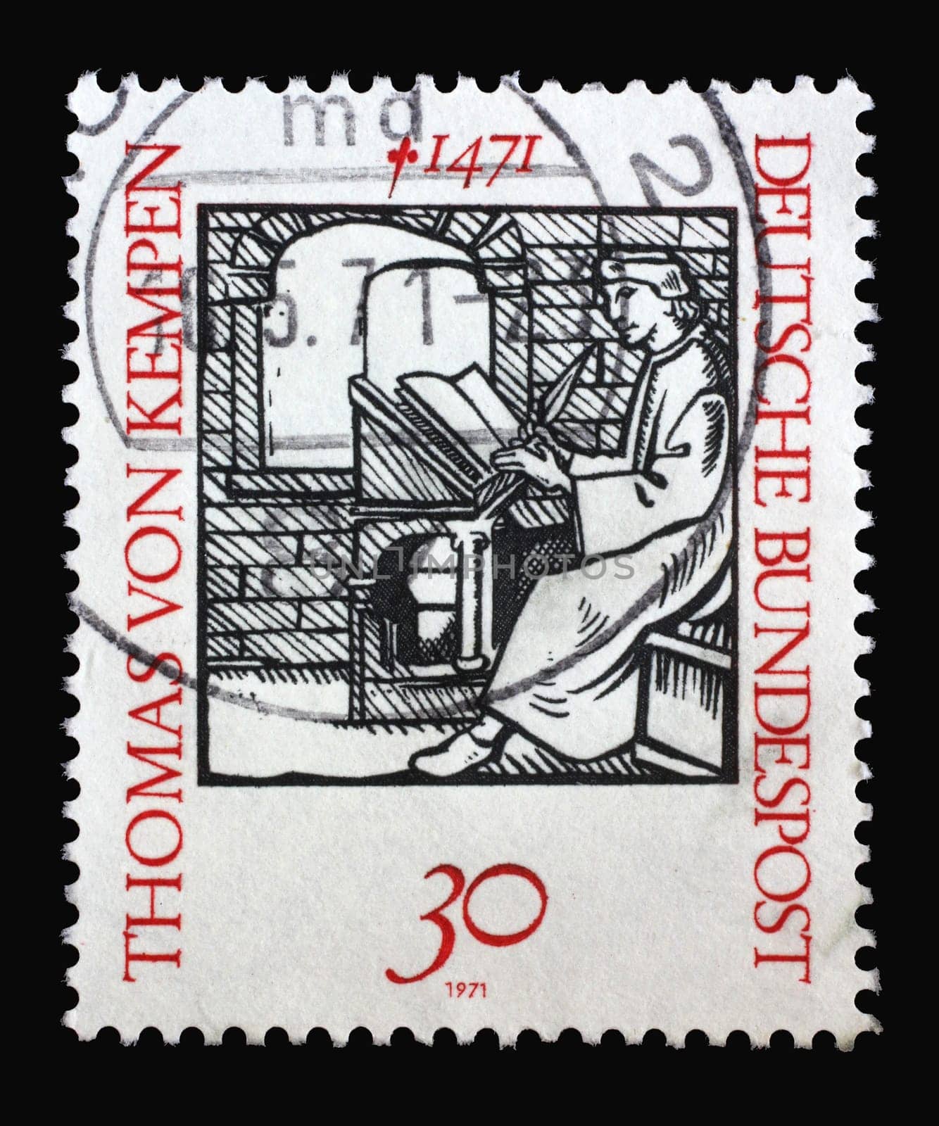 Stamp printed in Germany showing Thomas von Kempen (1379-1471), Mystic and Augustinian Canons, 500th Death Anniversary, circa 1971