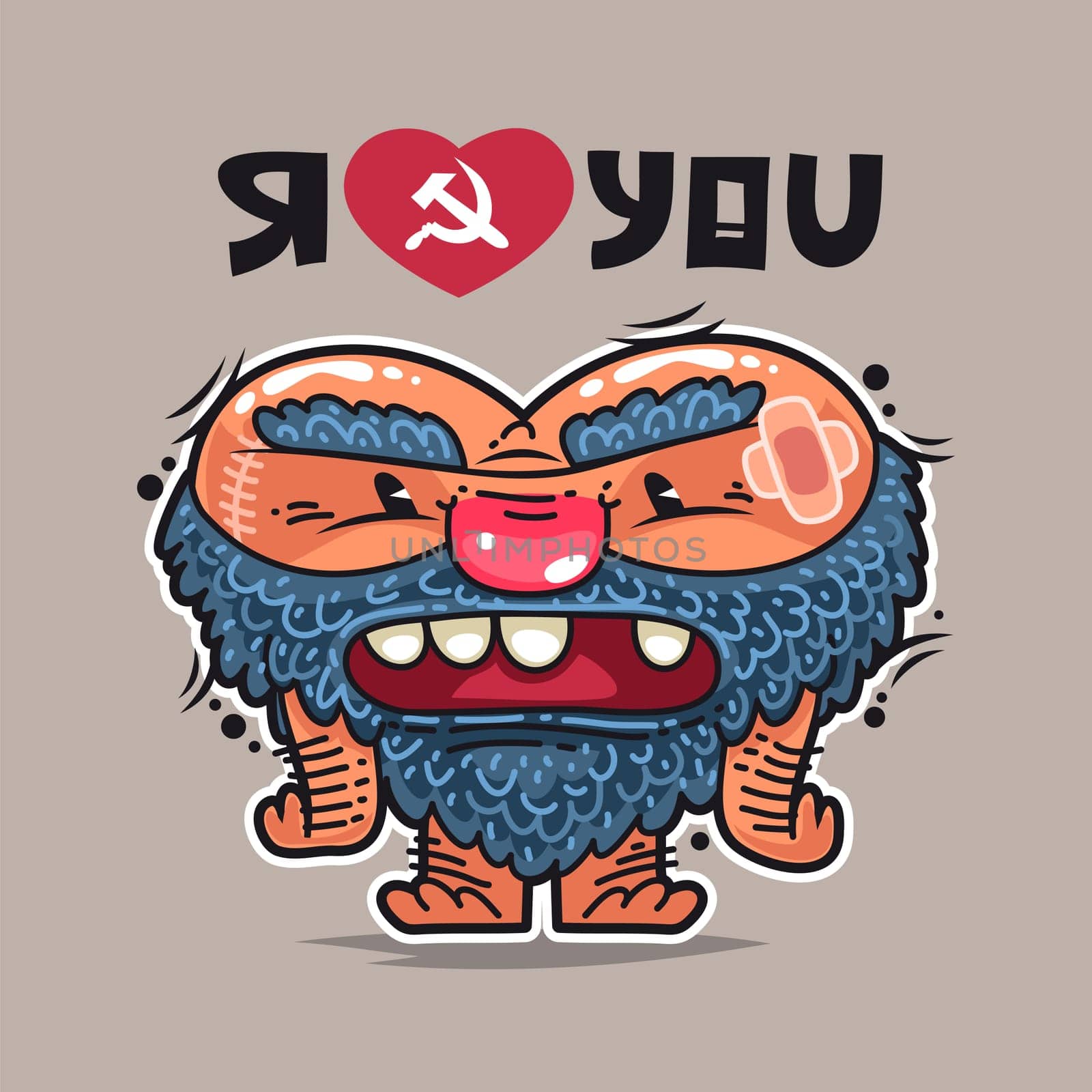 Cartoon Russian Love Monster for Humor Valentine's Day Design or T-Shirt Print. In the EPS file, each element is grouped separately. Clipping paths included in additional jpg format.