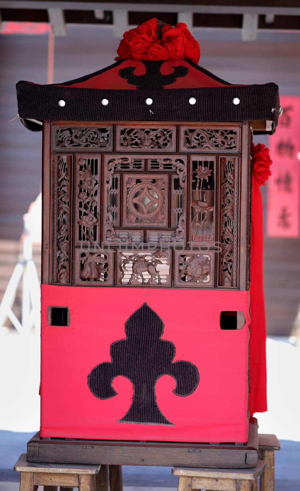 Small patterns on the wooden huts in the Asian style