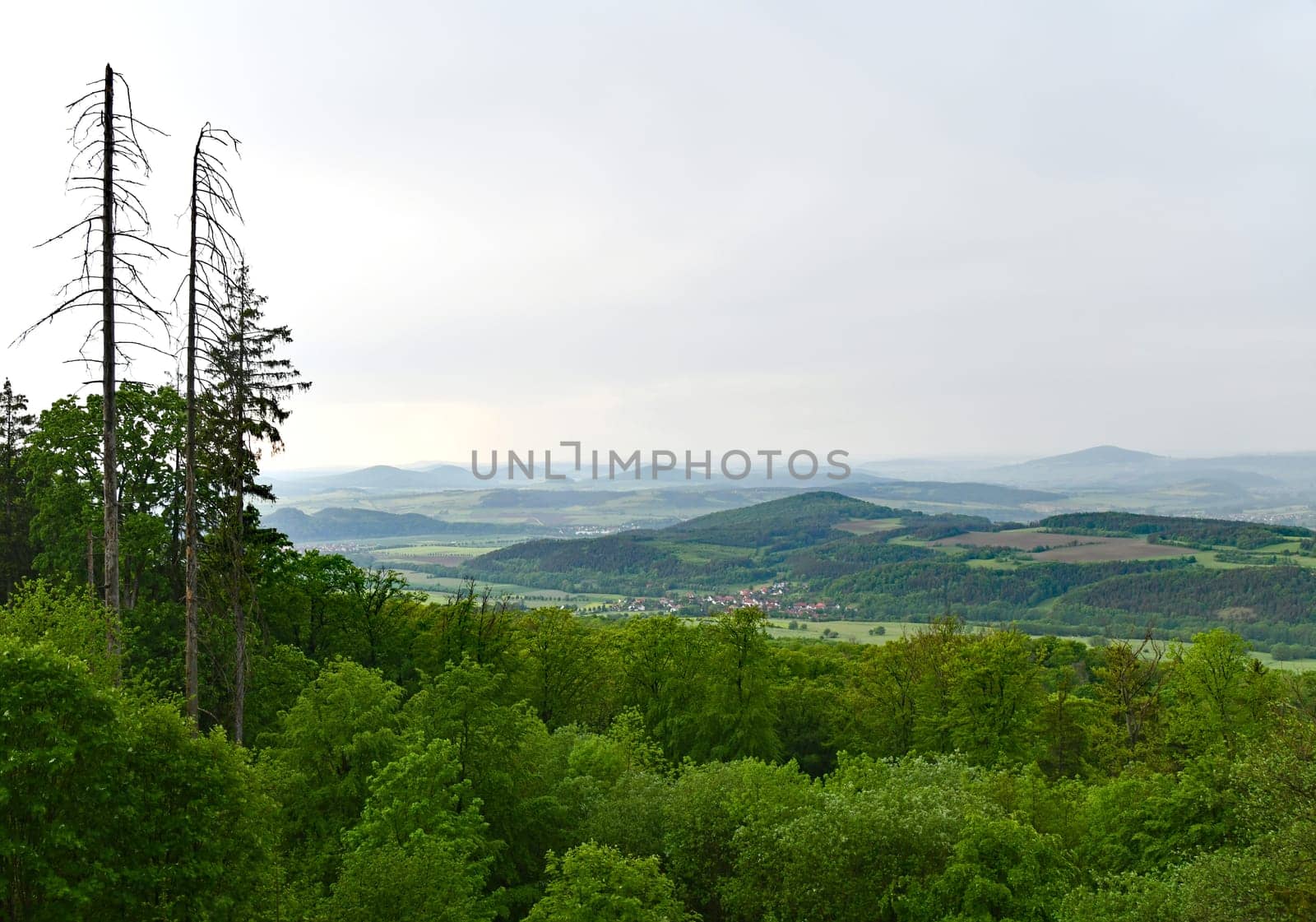 view from the rossberg pulpit into the ulstertal and peaks of the rhön