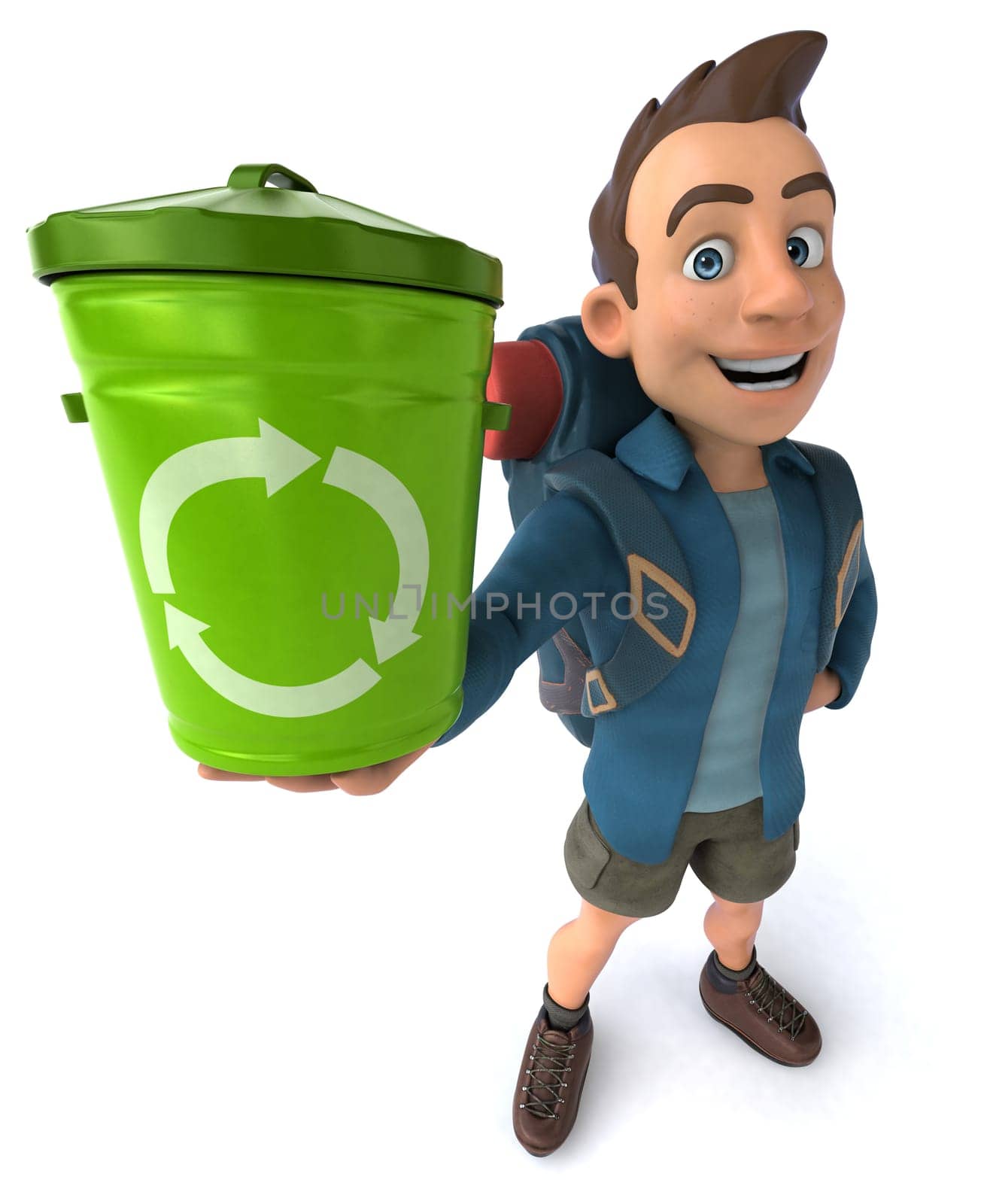 Fun illustration of a 3D cartoon backpacker