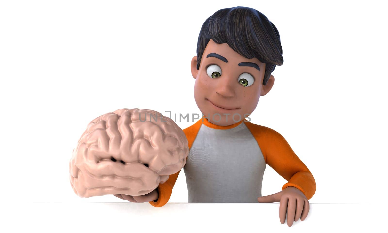 Fun 3D cartoon Asian teenager .