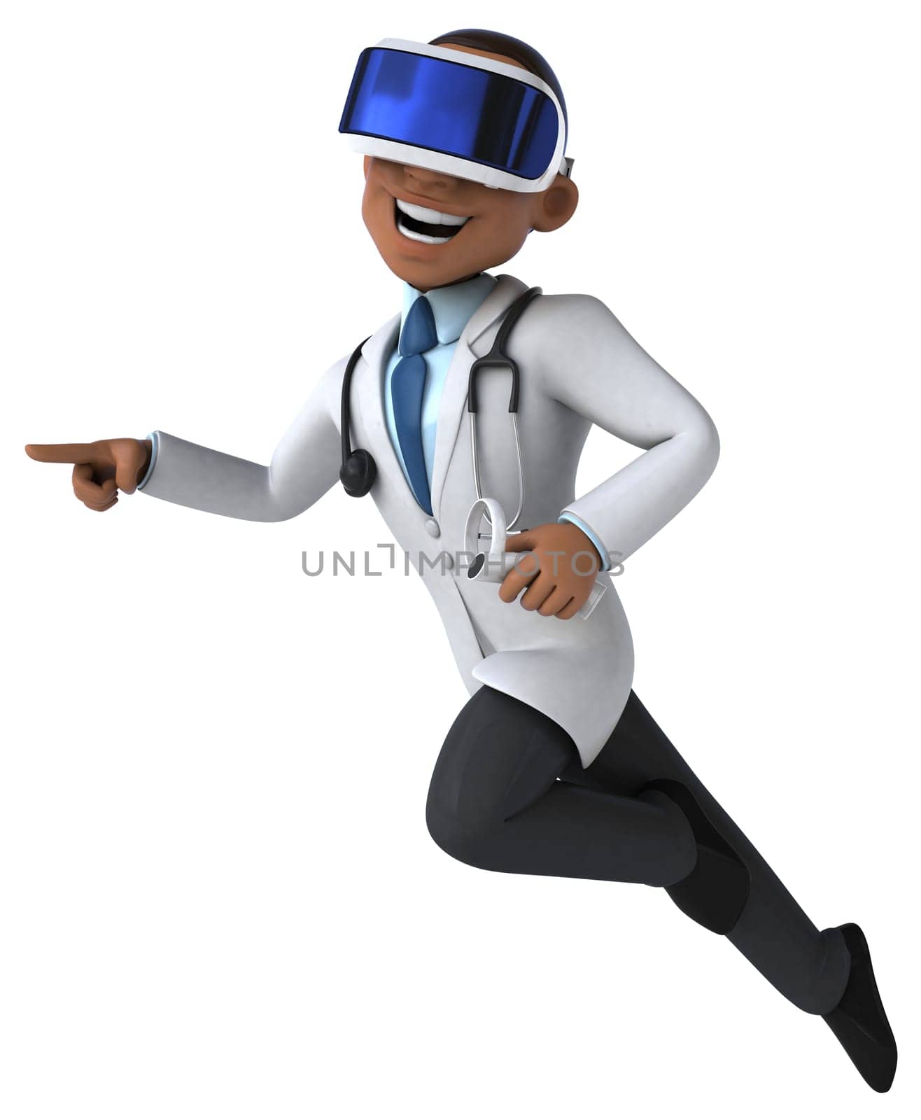 Fun 3D Illustration of a doctor with a VR Helmet
