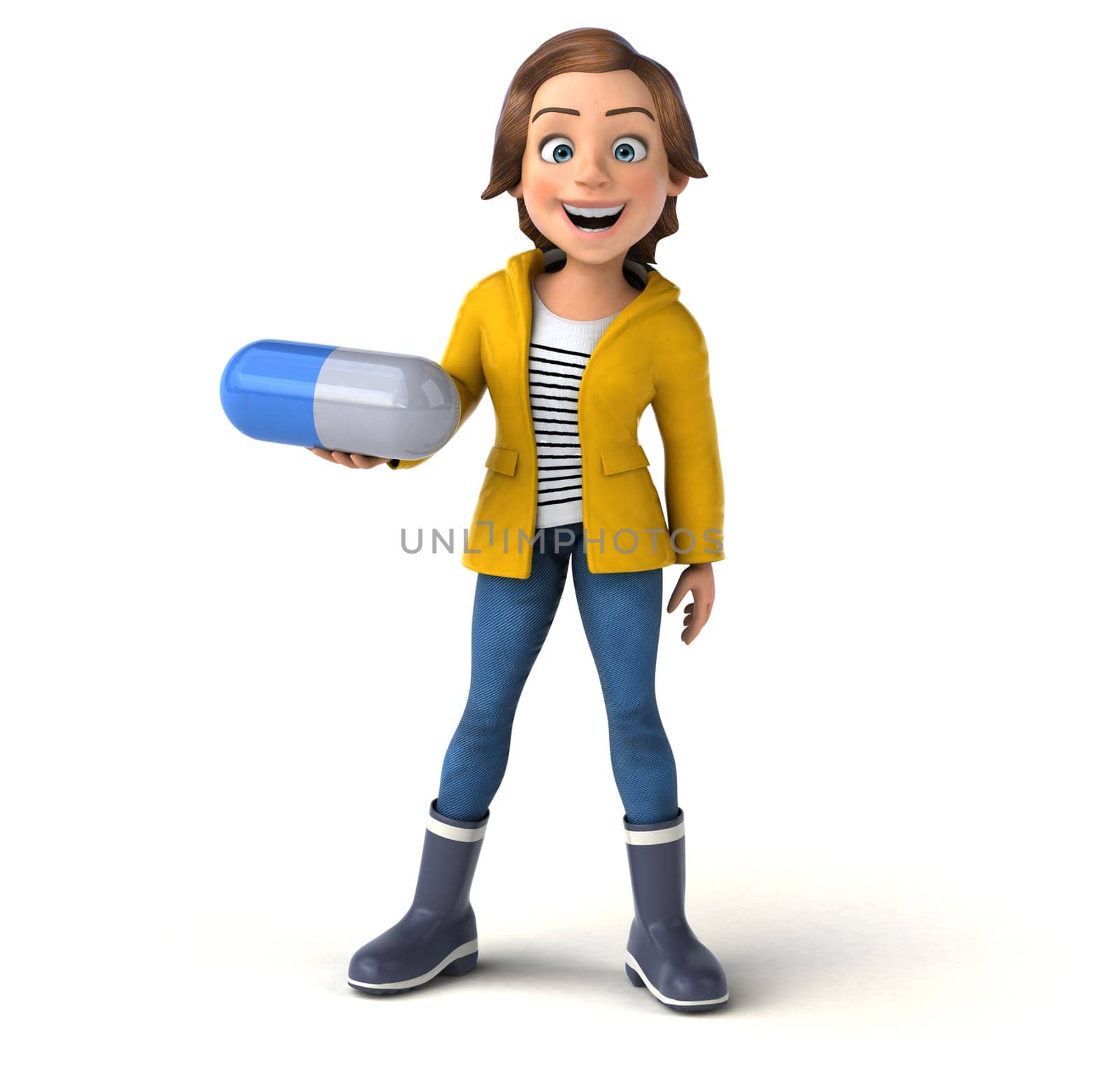 Fun 3D illustration of a cartoon teenage girl