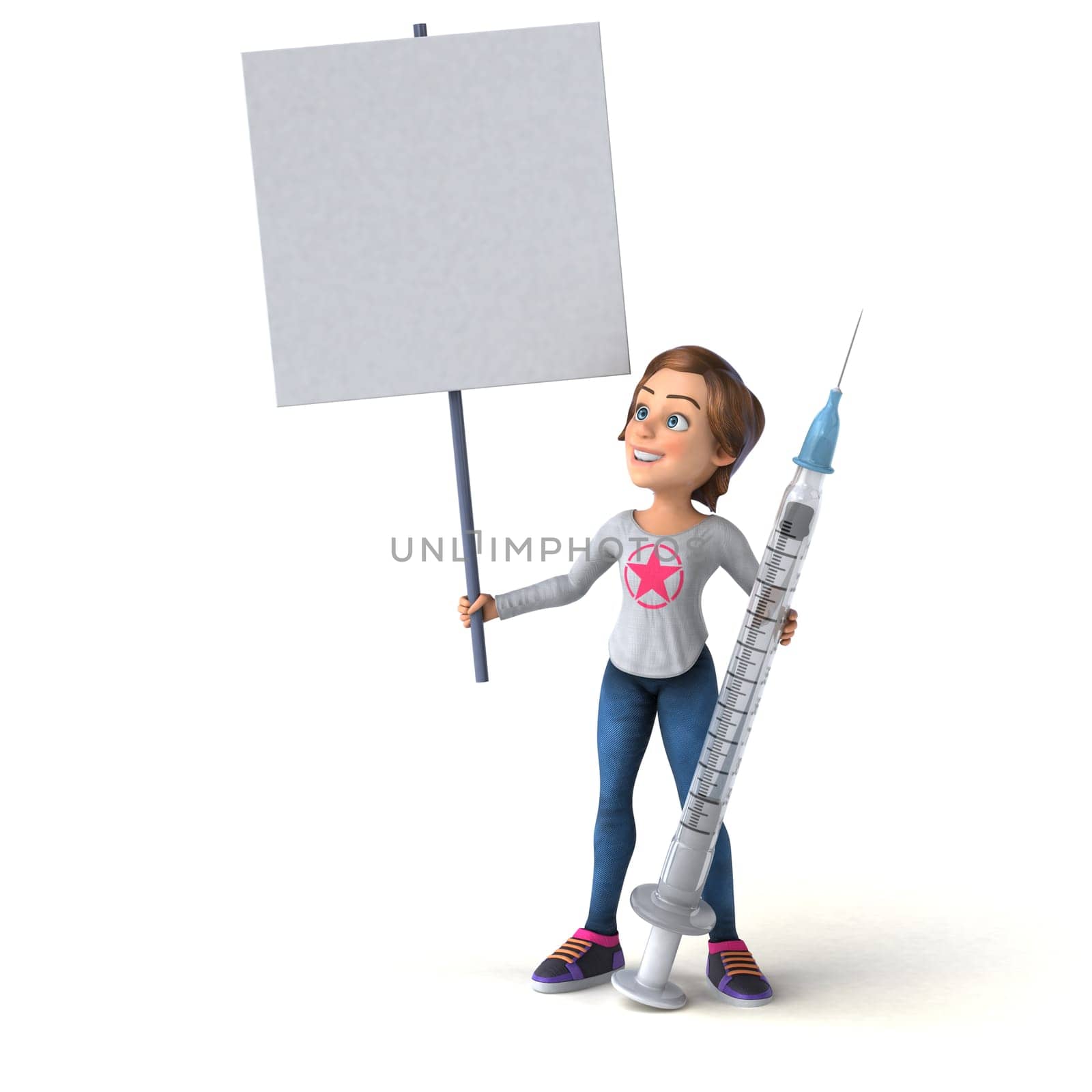 Fun 3D illustration of a cartoon teenage girl