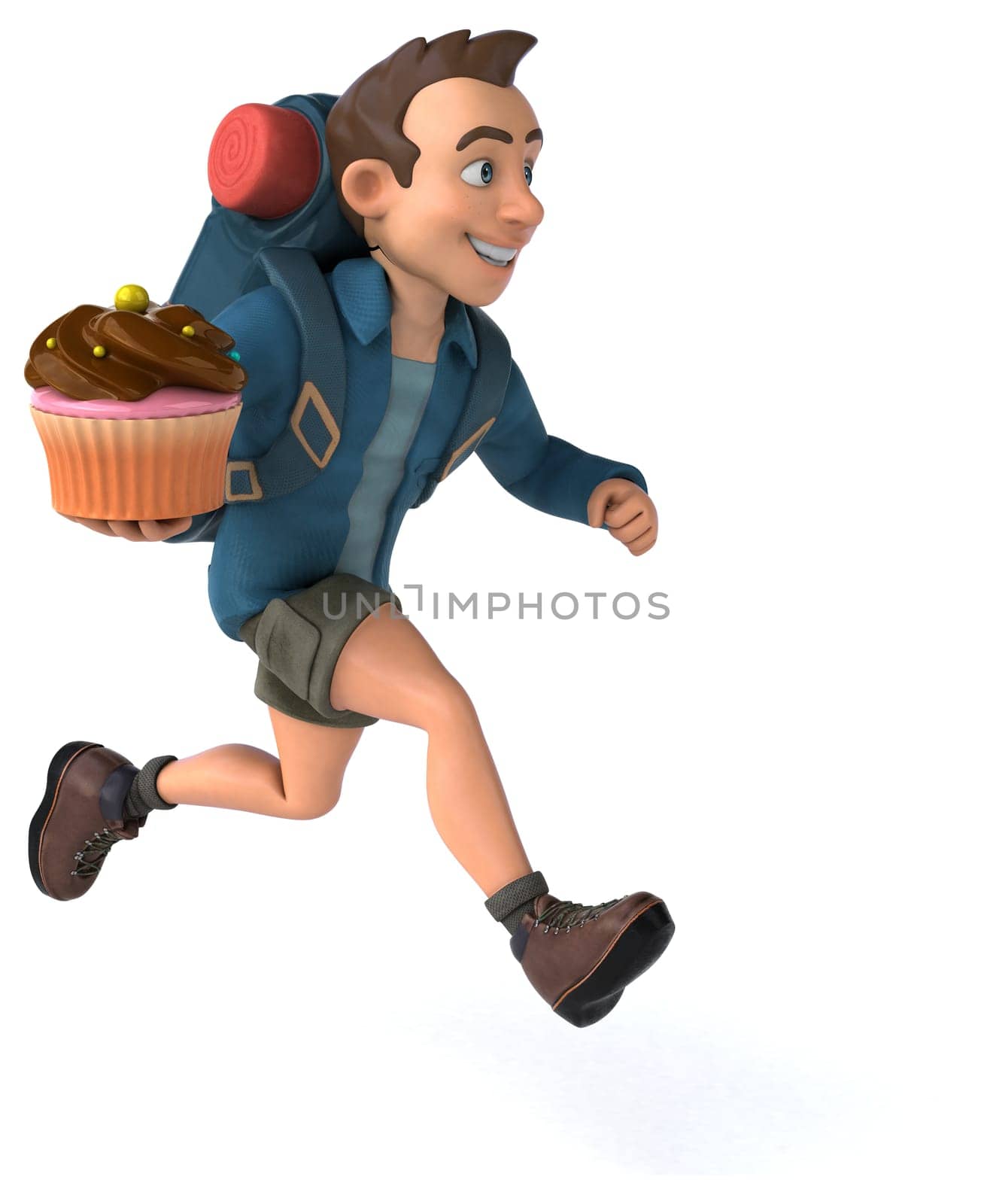 Fun illustration of a 3D cartoon backpacker