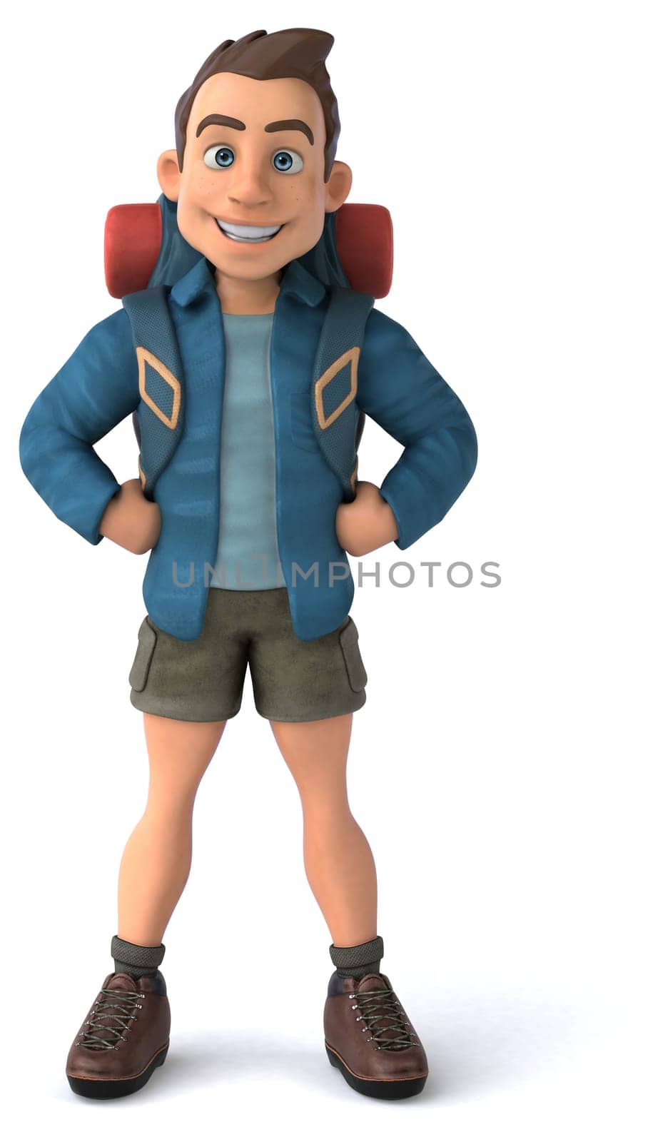Fun illustration of a 3D cartoon backpacker