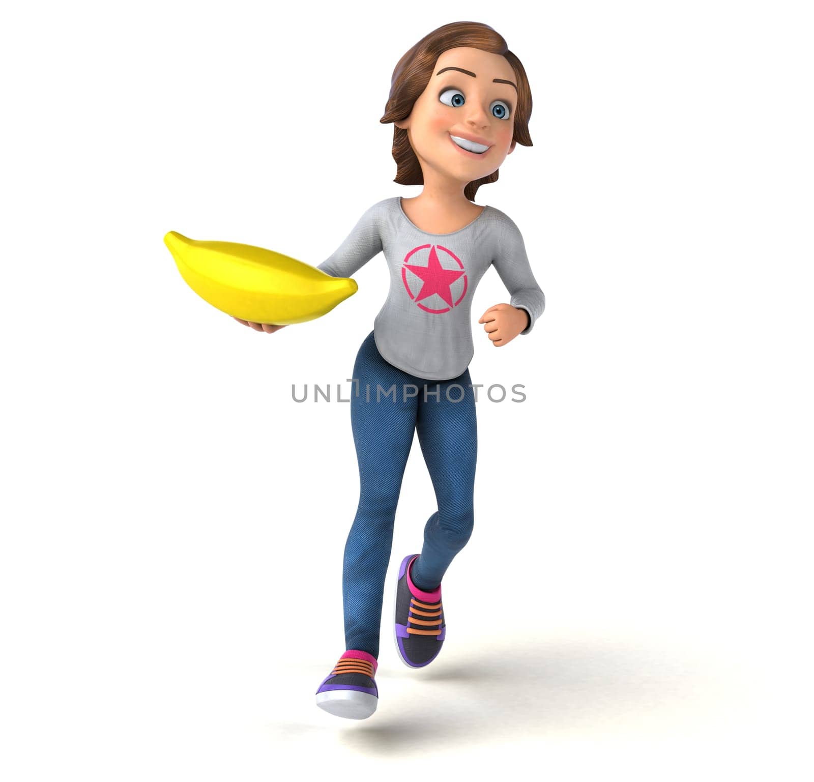 Fun 3D illustration of a cartoon teenage girl