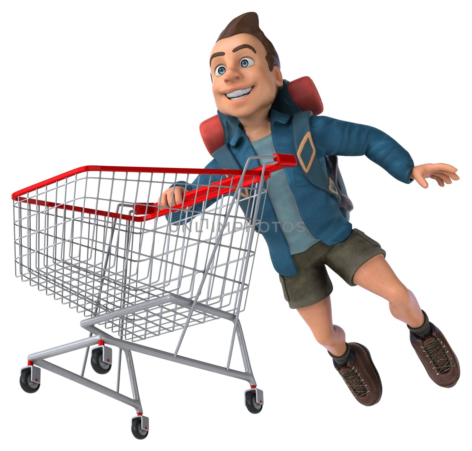 Fun illustration of a 3D cartoon backpacker