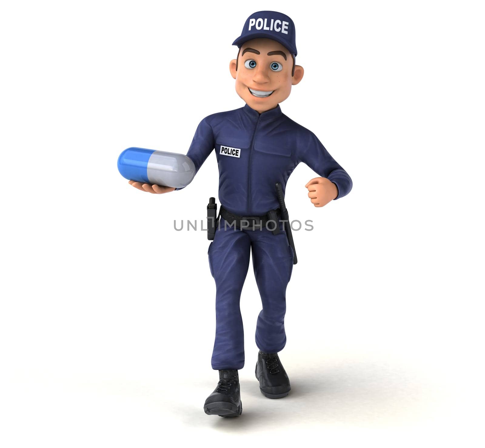Fun 3D illustration of a cartoon Police Officer