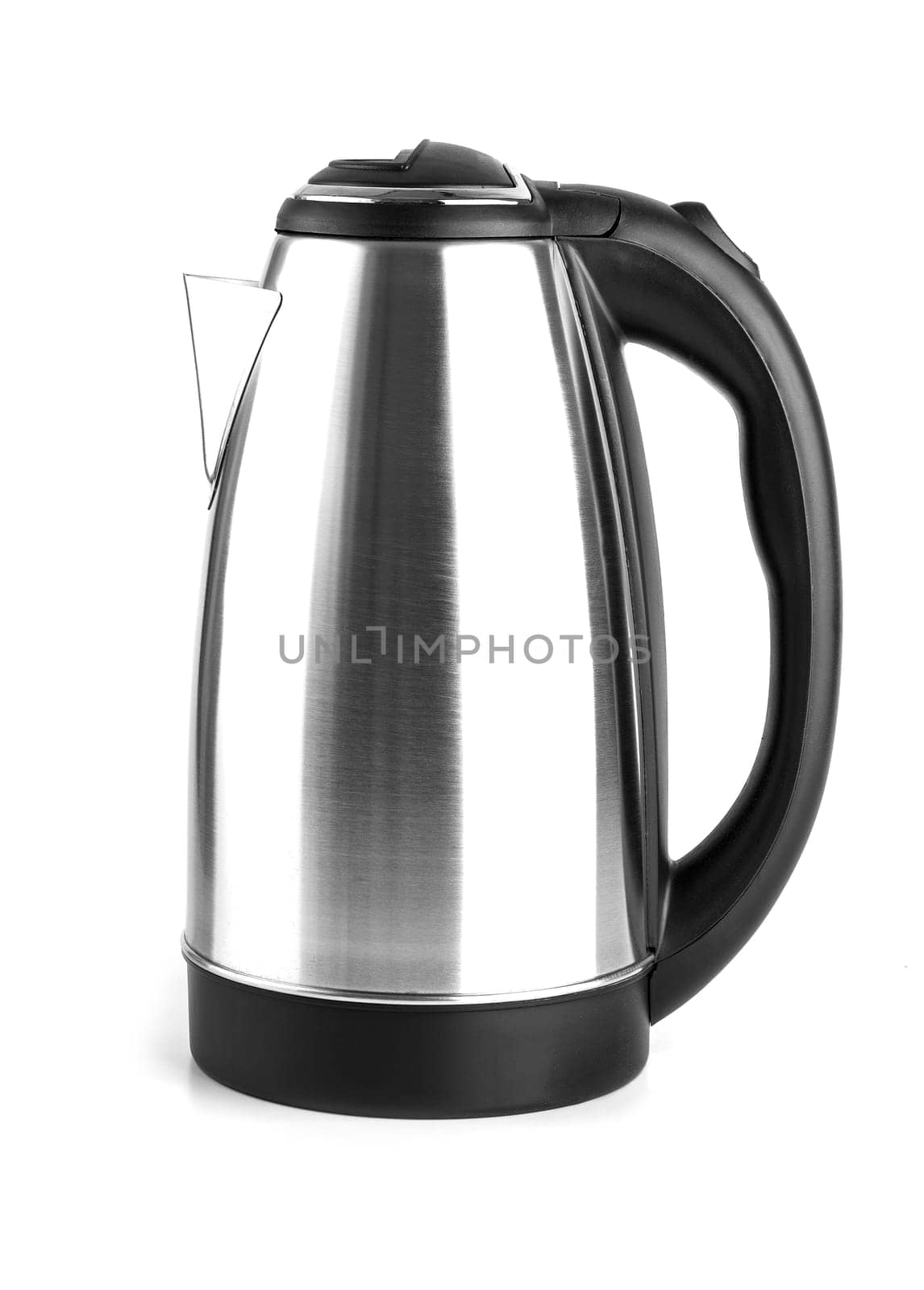 The close up white metal pot tea isolated on white background