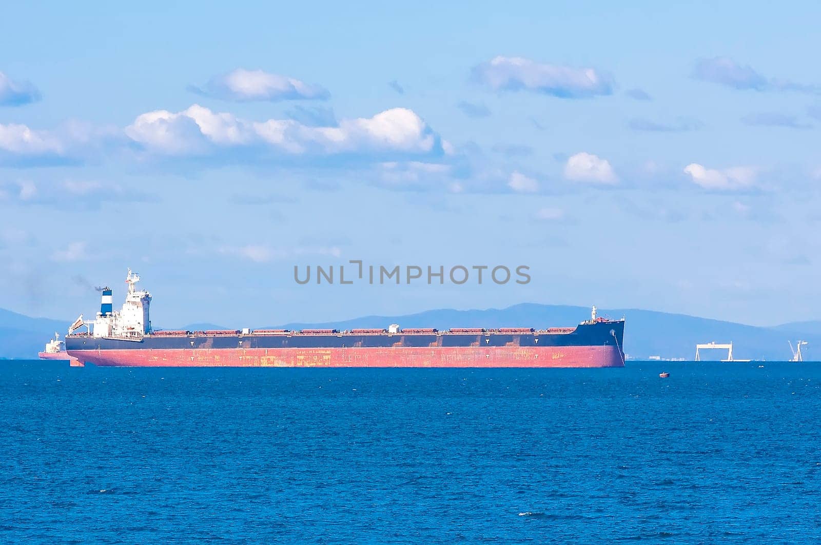 The Empty container freighter ship waiting on Vladivostok, Russia