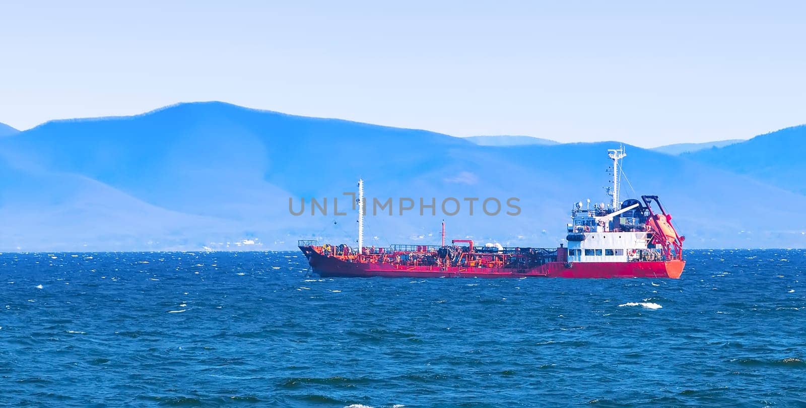 The selective focus bulk cargo ship to harbor quayside Vladivostok