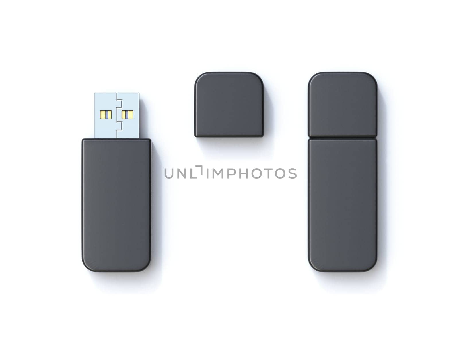 Black usb flash drive template 3D render illustration isolated on white background