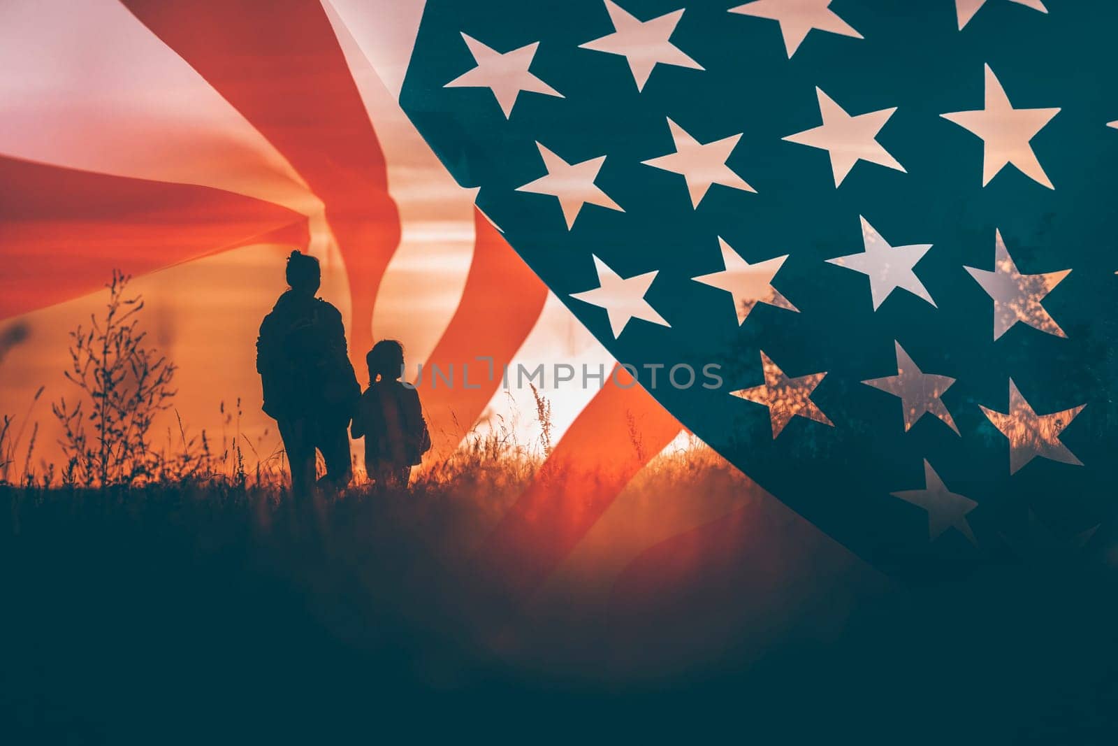 Happy family, mother and daughter celebrating the 4th of July.