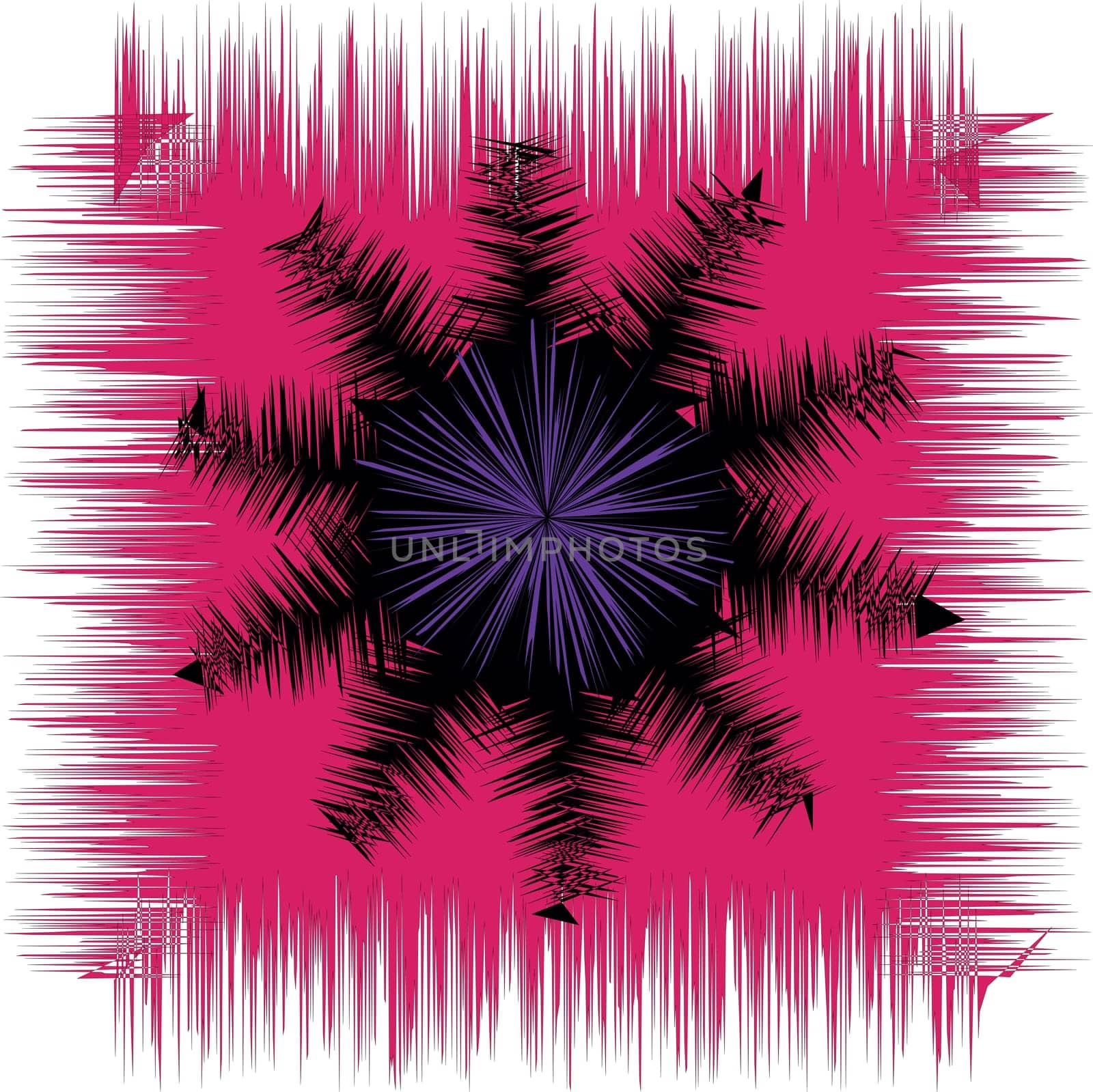 Illustration of an abstract snowflake in pink, black and purple