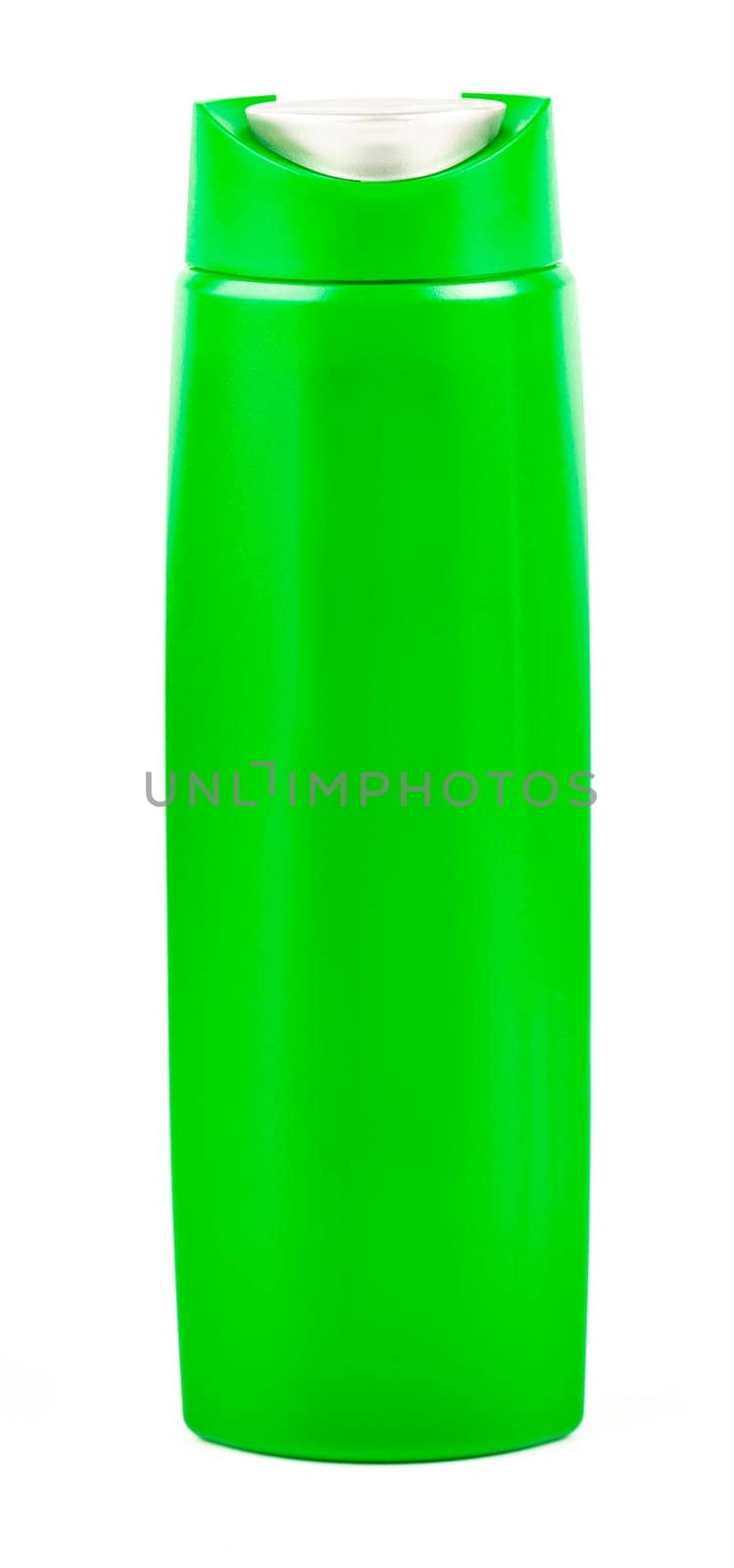 The green Shampoo and gel bottle isolated over the white background