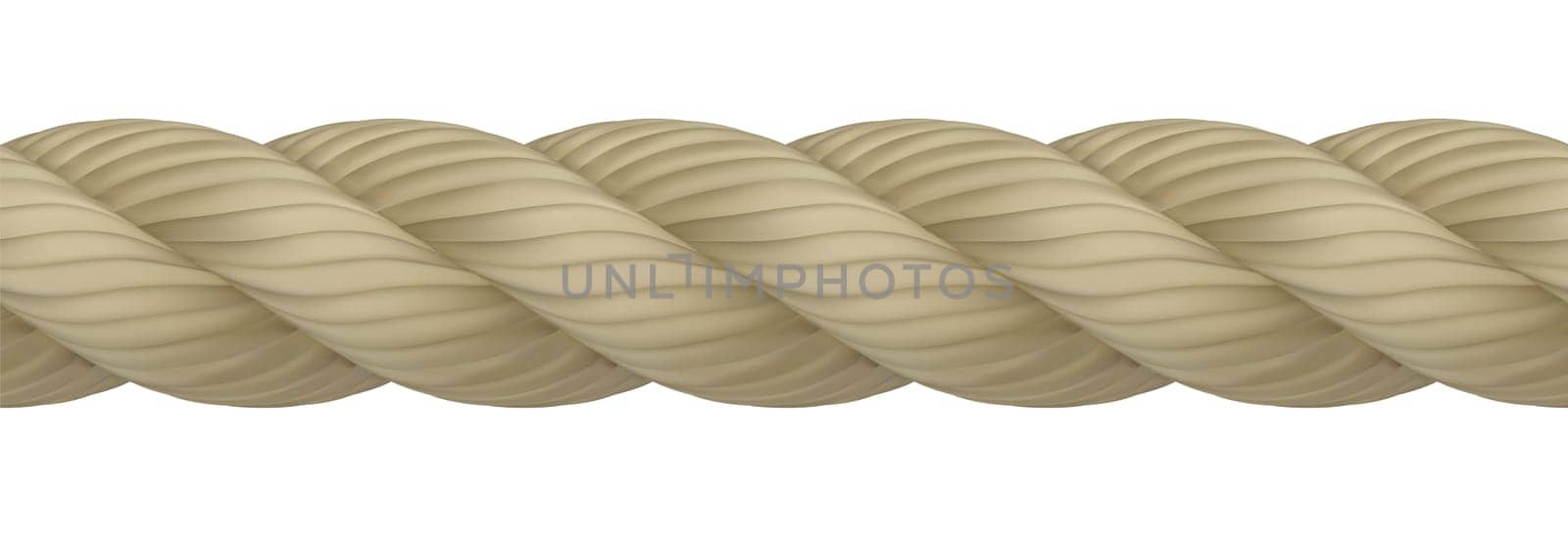 Seamless realistic hemp rope with high detail. Can be endlessly multiplied. Vector illustration isolated on white background