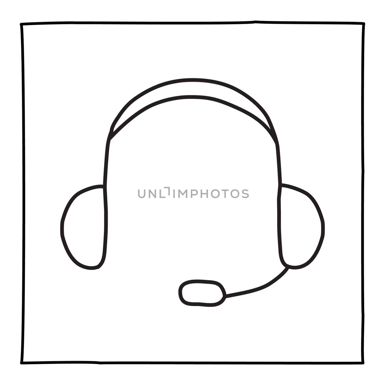 Doodle Headphones Phone icon or logo, hand drawn with thin black line. Graphic design element isolated on white background. Vector illustration