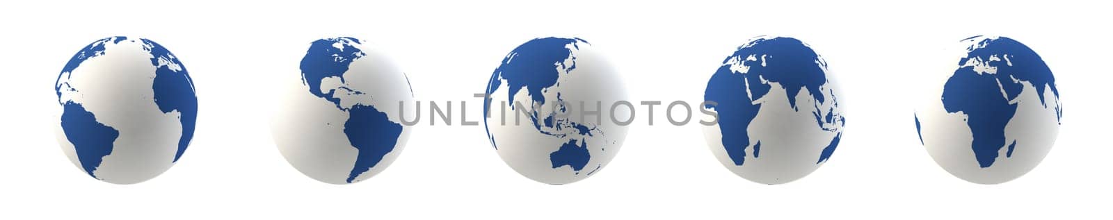 Set of transparent earth globes in different views