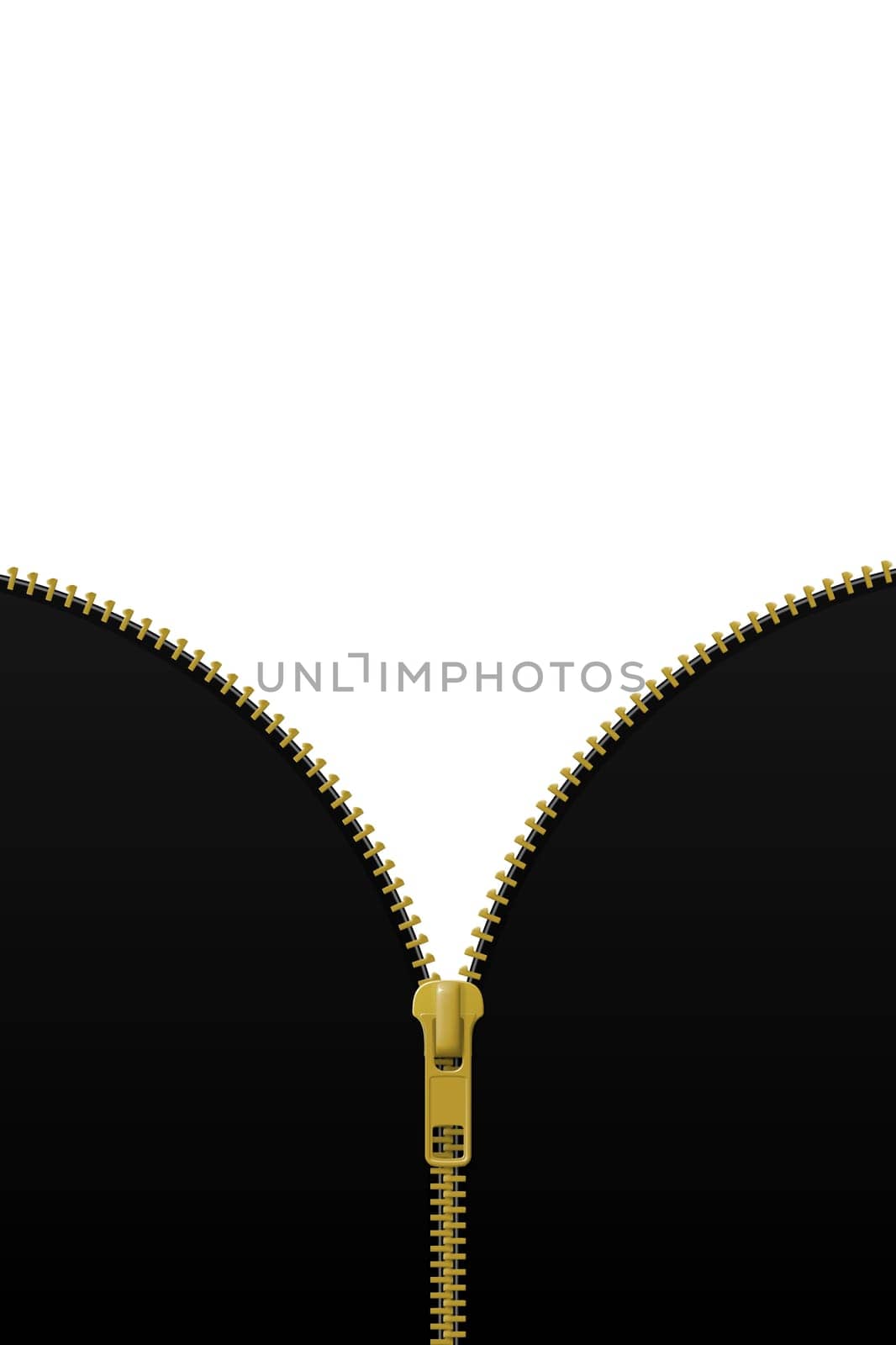 Zipper lock half open, blank mockup, revealing a message or content discovery concept. Realistic vector illustration