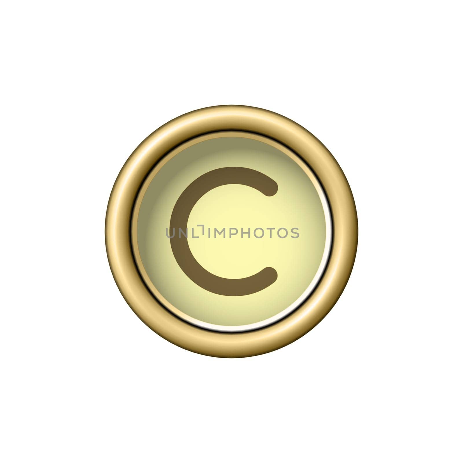 Letter C. Vintage golden typewriter button isolated on white background. Graphic design element for scrapbooking, sticker, web site, symbol, icon. Vector illustration.