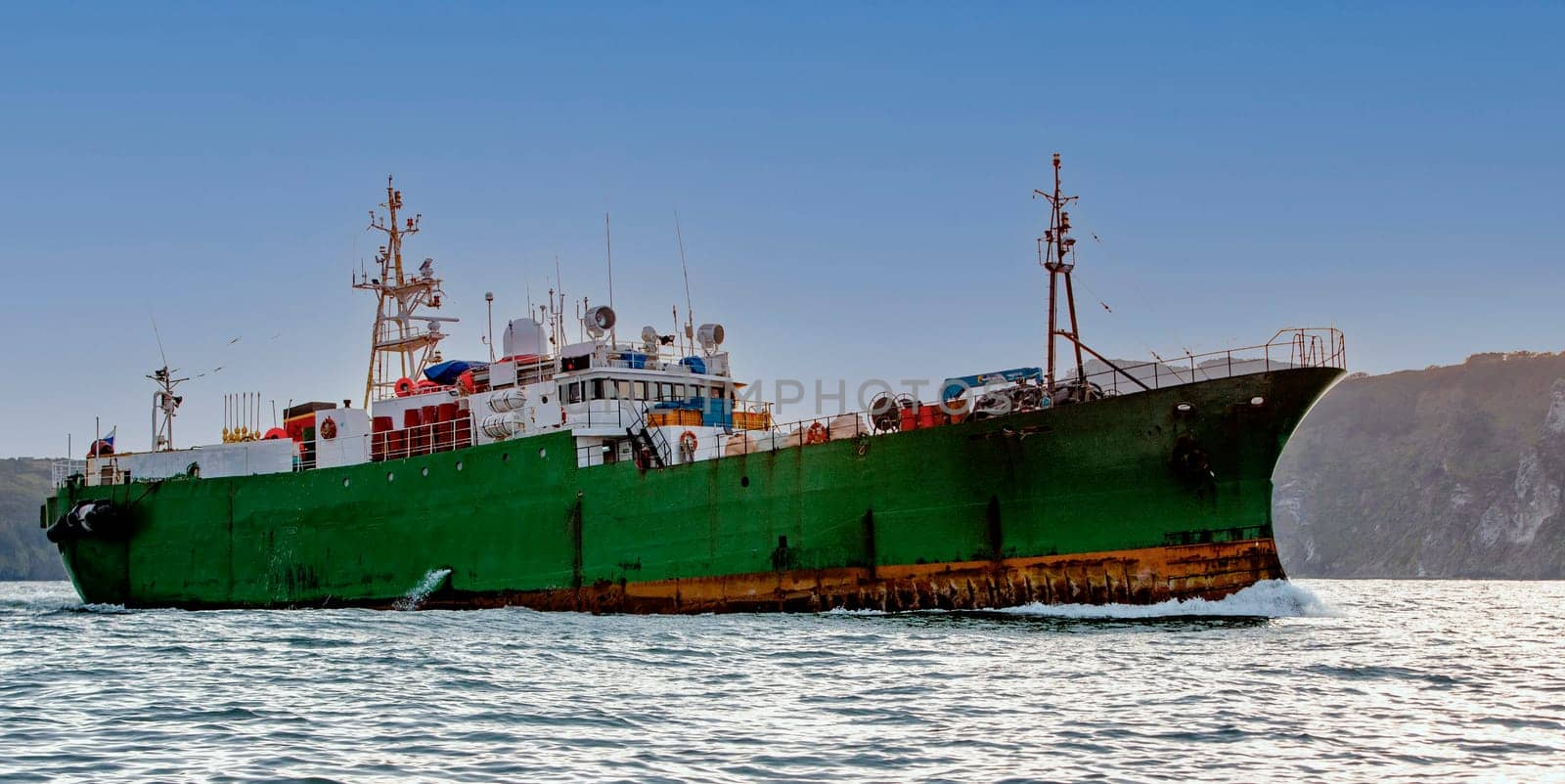 tugboat in the Pacific ocean near the Kamchatka Peninsula
