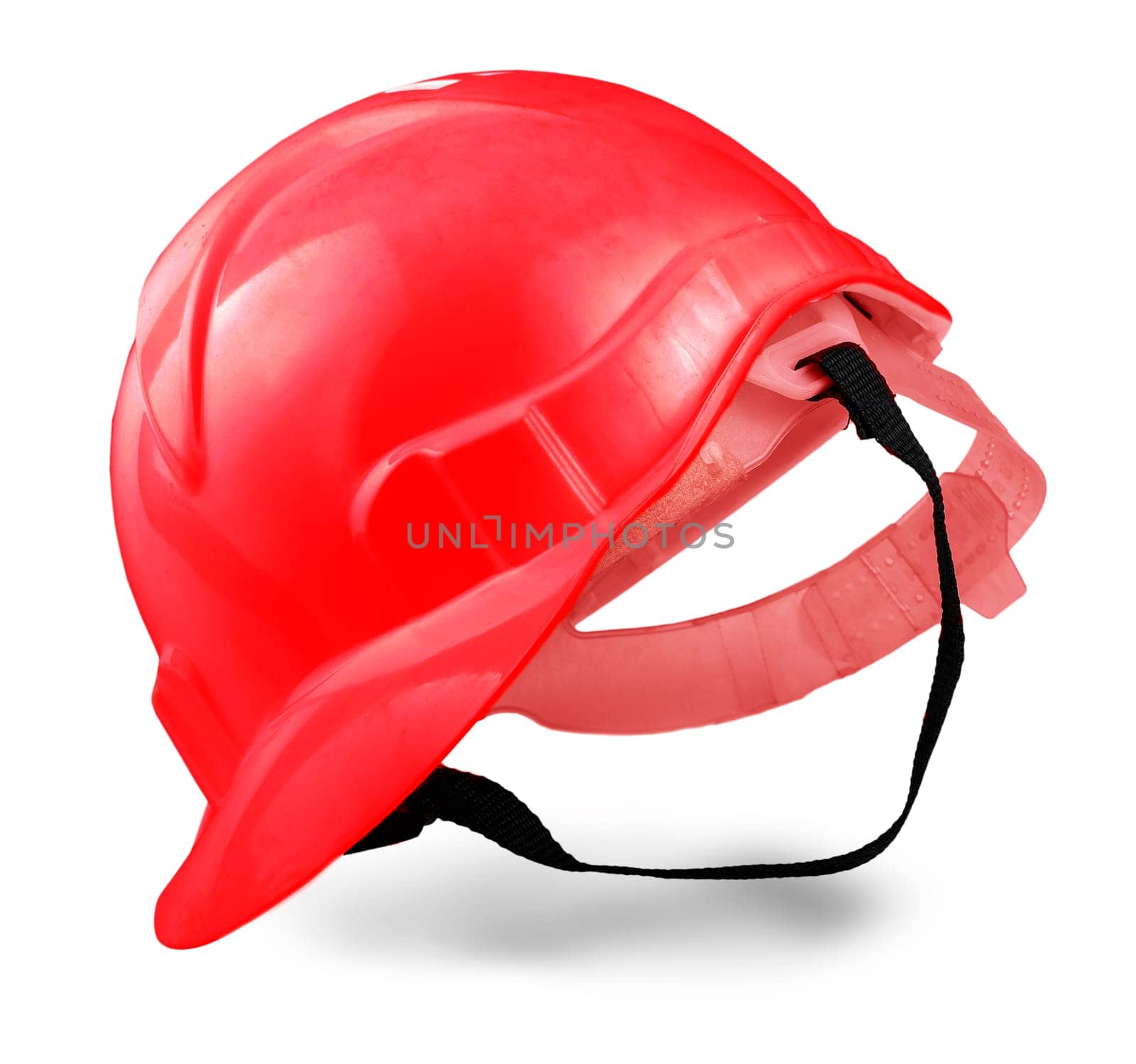 The red Plastic safety helmet isolated on white background