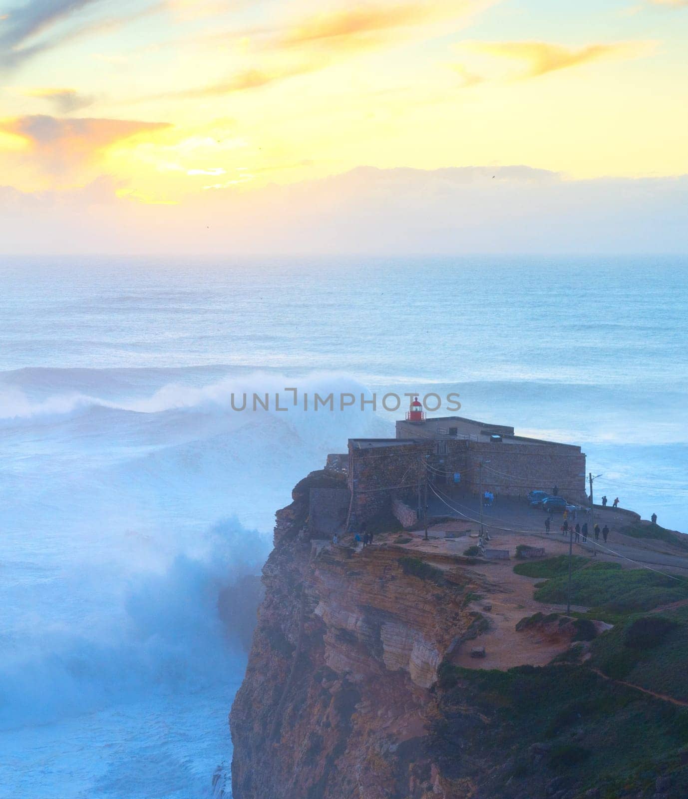 Lighthouse at Nazare. The place with biggest waves to surf on the planet. Portugal