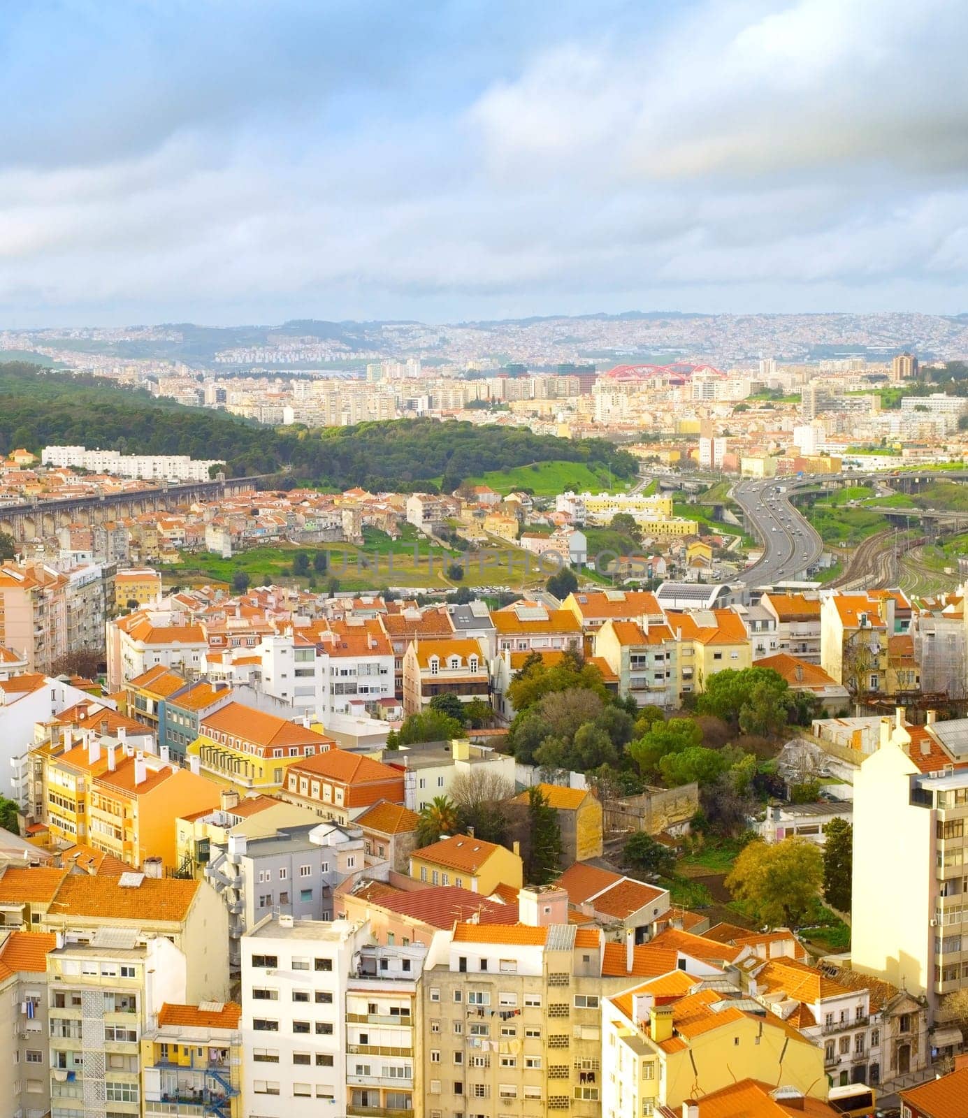 Aerial view of Lisbon from viewpoint. Lisbon, Portugal