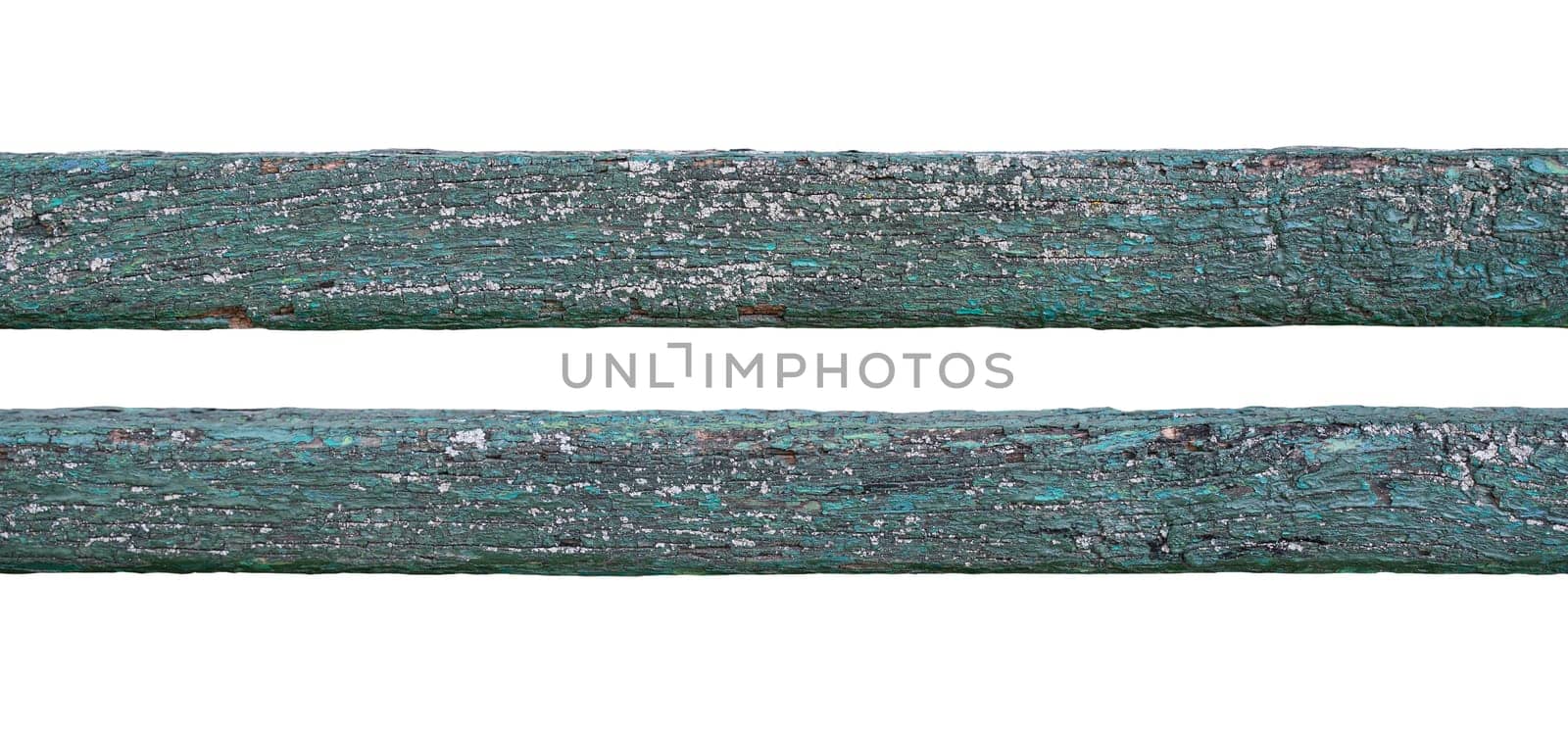 closeup detail texture of blue painted weathered planks of wood isolated on white background