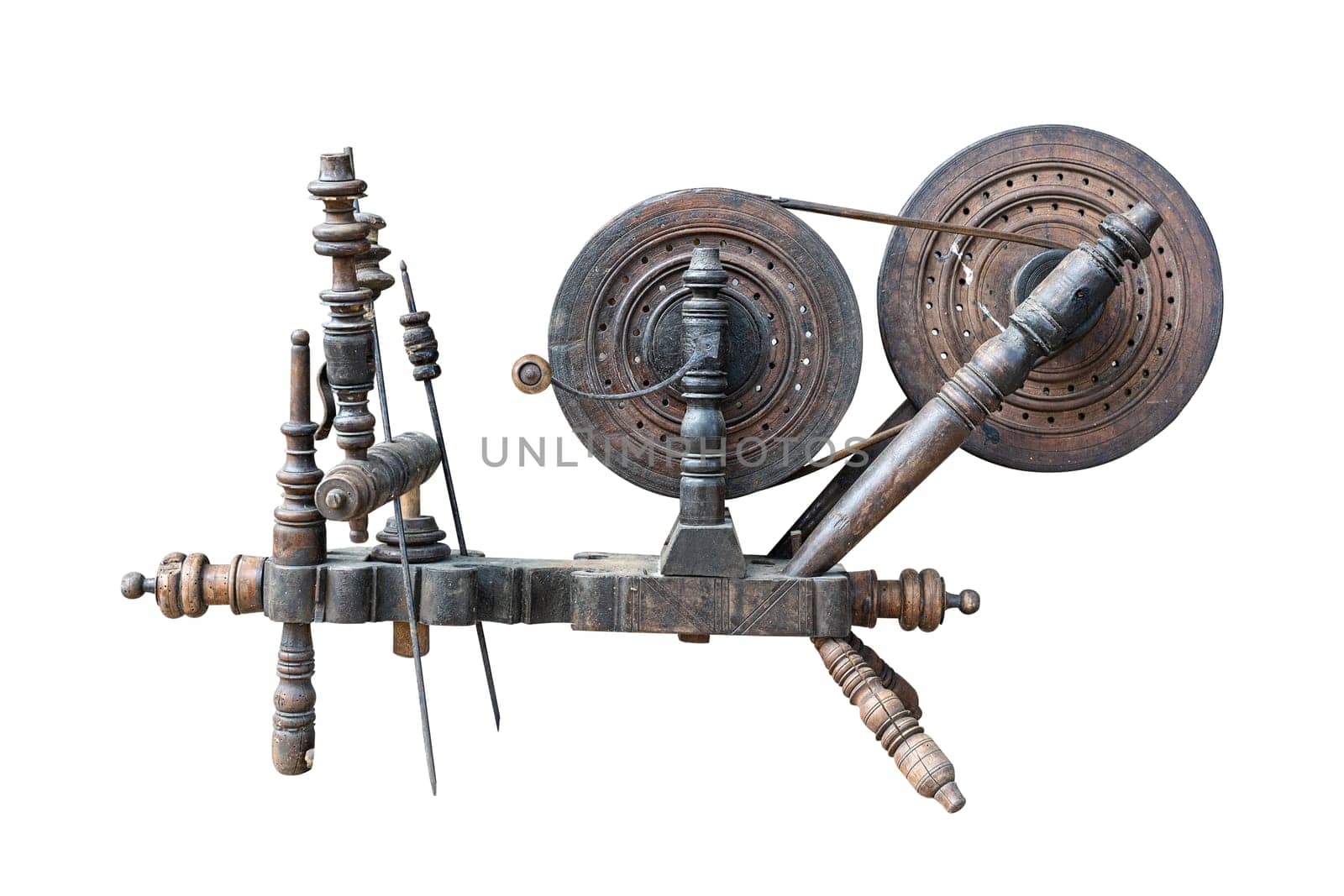 front view closeup of Balkan traditional wooden old handloom weaver isolated on white background