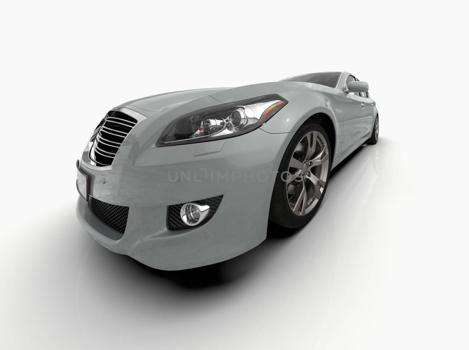Generic and Brandless Car Isolated on White 3d Illustration, Contemporary Sedan Studio, Dealership Automobile Industry, Auto Transport, Infographics Automotive Background, City Vehicle Template
