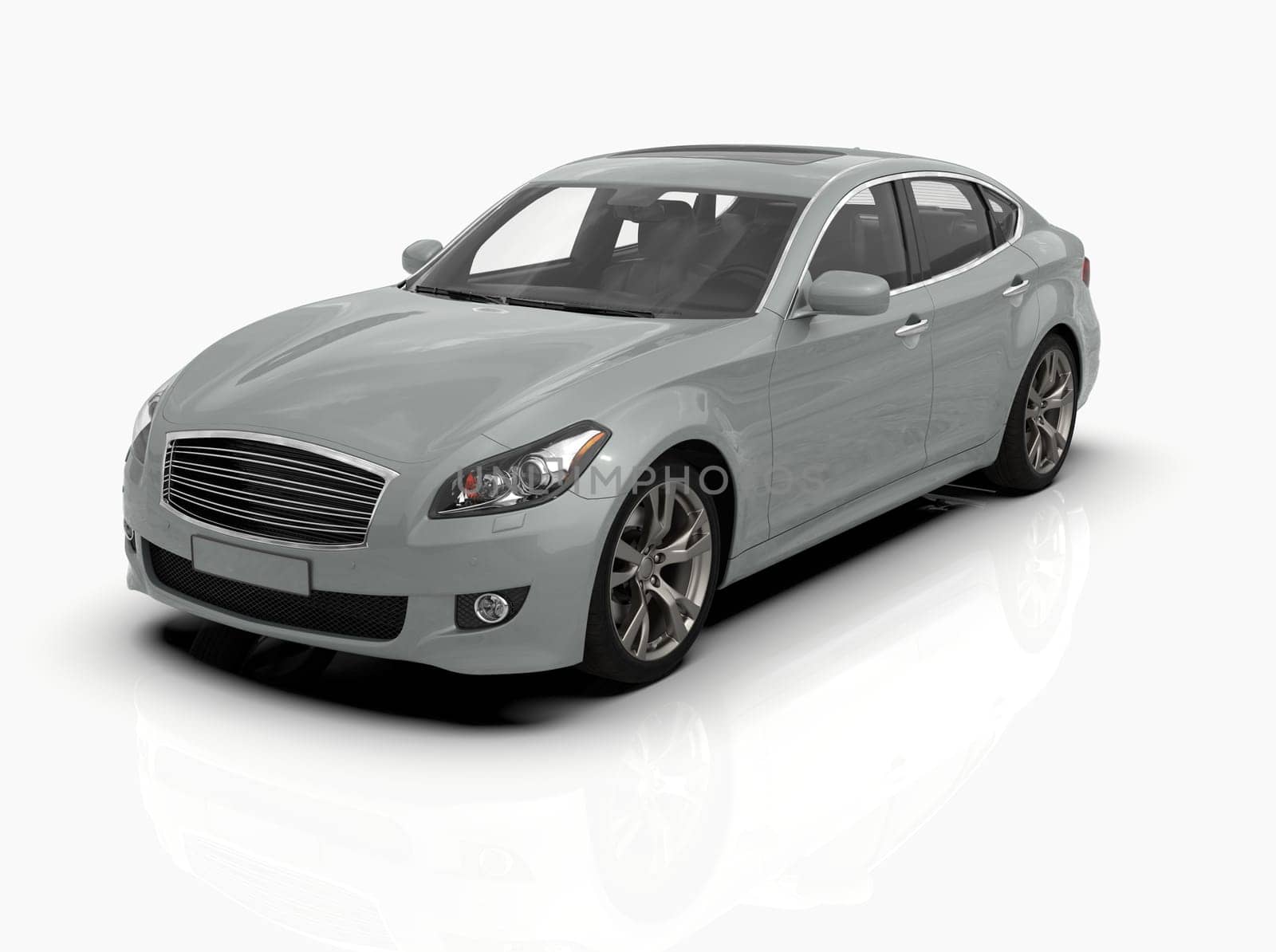 Generic and Brandless Car Isolated on White 3d Illustration, Contemporary Sedan Studio, Dealership Automobile Industry, Auto Transport, Infographics Automotive Background, City Vehicle Template