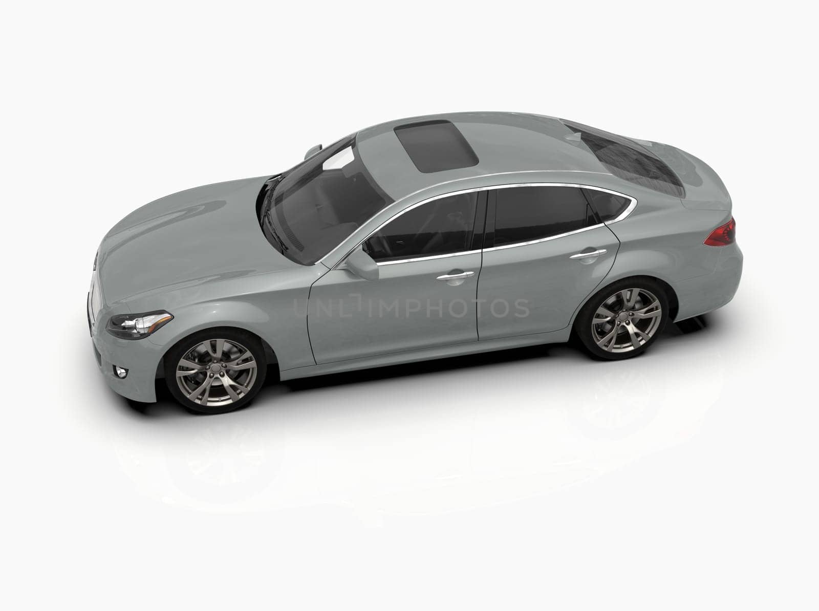 Generic and Brandless Car Isolated on White 3d Illustration, Contemporary Sedan Studio, Dealership Automobile Industry, Auto Transport, Infographics Automotive Background, City Vehicle Template