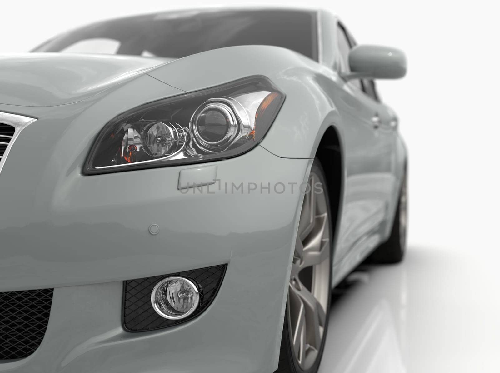 Generic and Brandless Car Isolated on White 3d Illustration, Contemporary Sedan Studio, Dealership Automobile Industry, Auto Transport, Infographics Automotive Background, City Vehicle Template