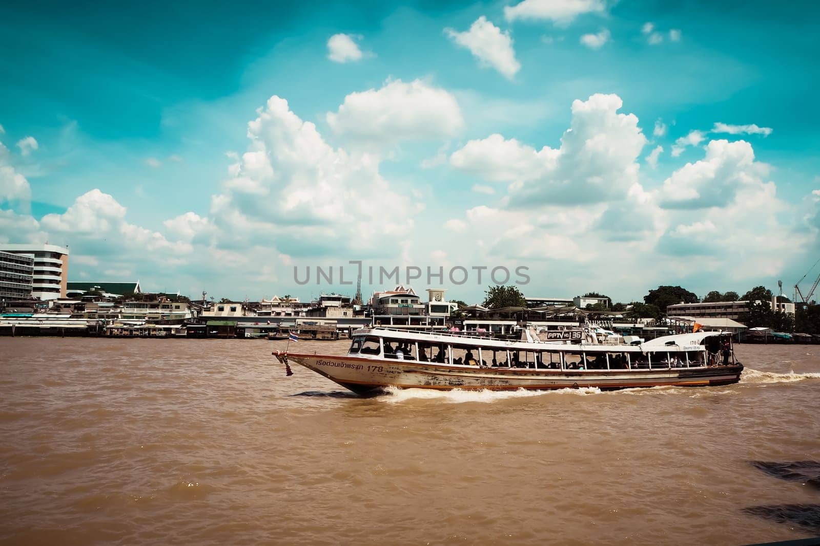 January 2019 Bangkok Thailand ferry taxi boat in Chao Phraya river in Bangkok, Thailand.