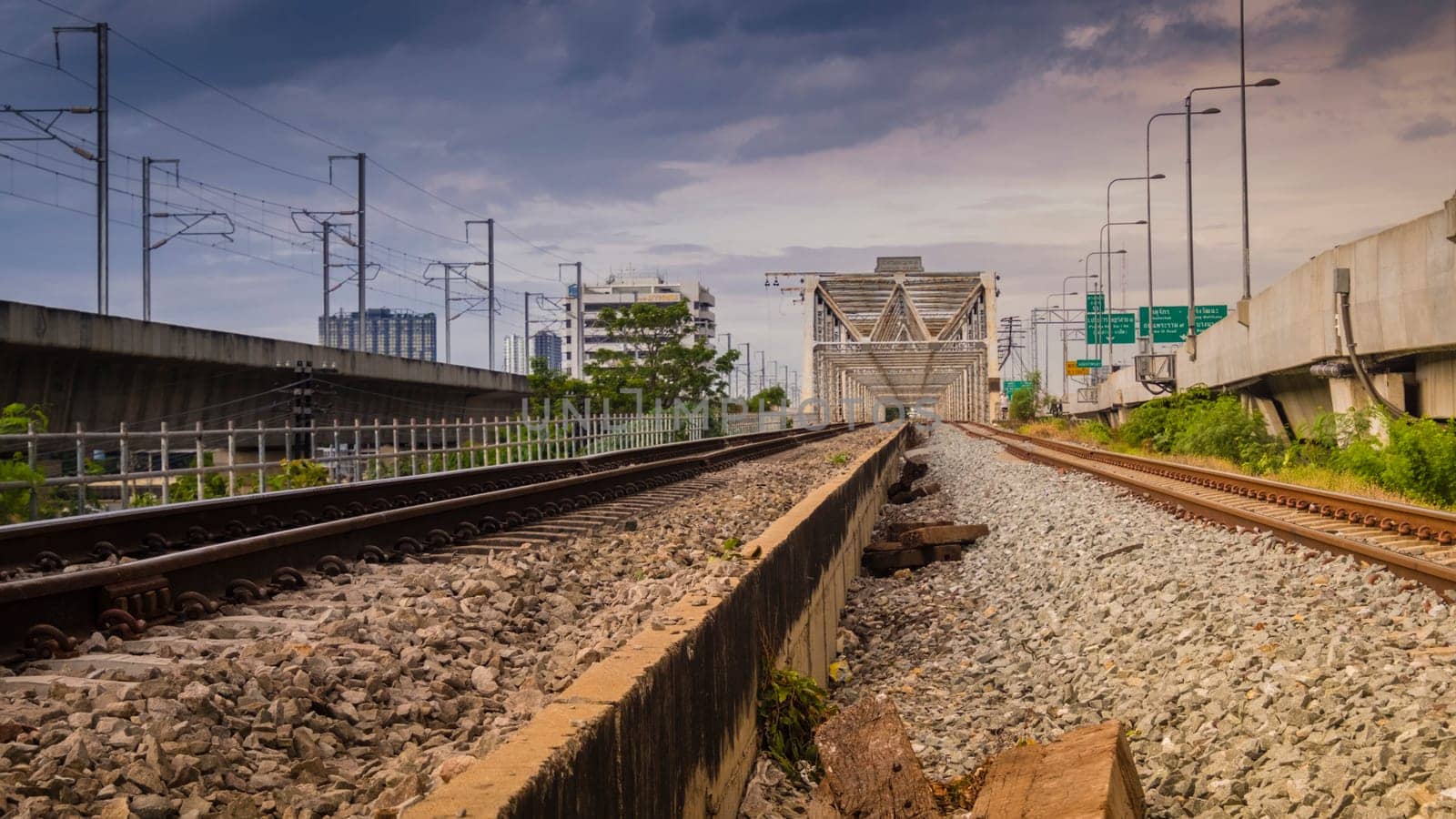 industrial concept background. Railroad travel, railway tourism. Blurred railway. Transportation