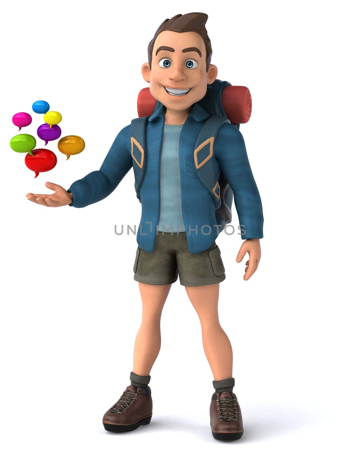 Fun illustration of a 3D cartoon backpacker