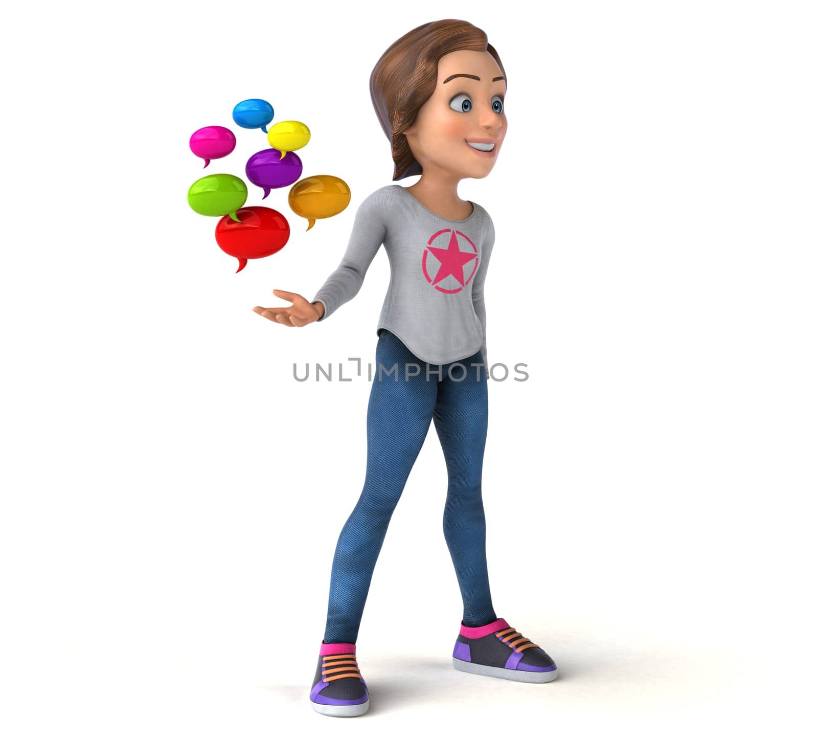 Fun 3D illustration of a cartoon teenage girl