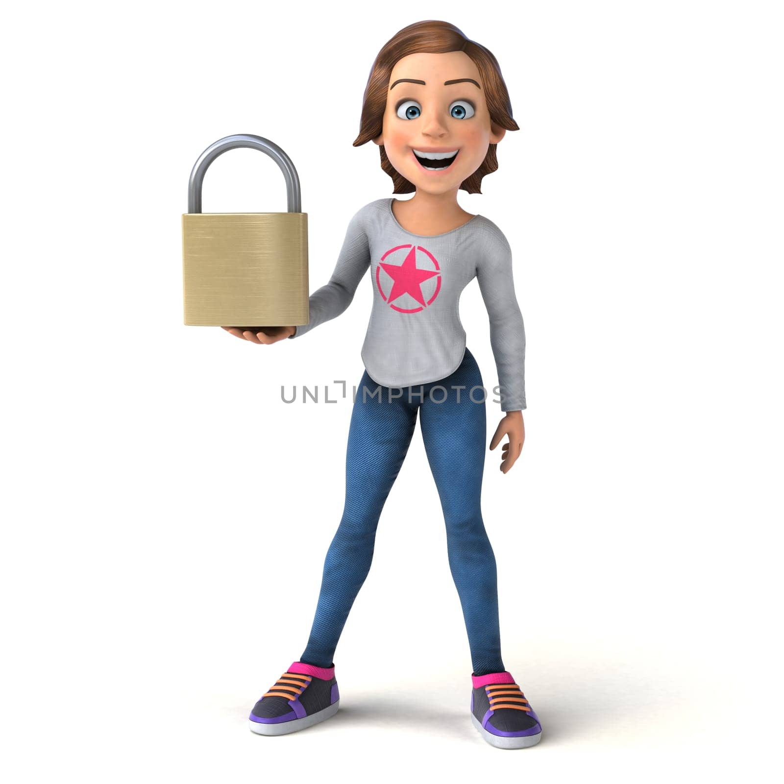 Fun 3D illustration of a cartoon teenage girl