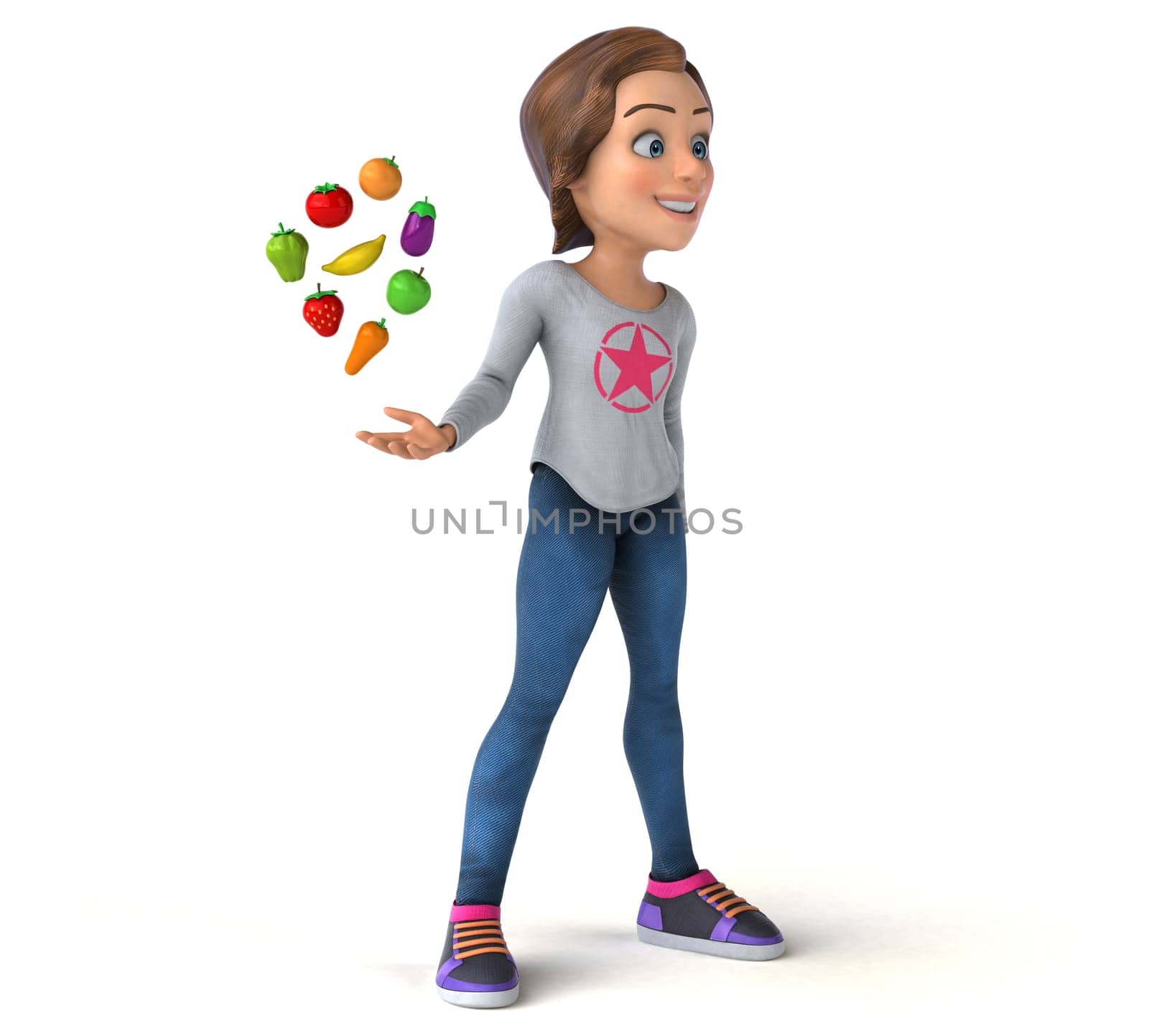 Fun 3D illustration of a cartoon teenage girl
