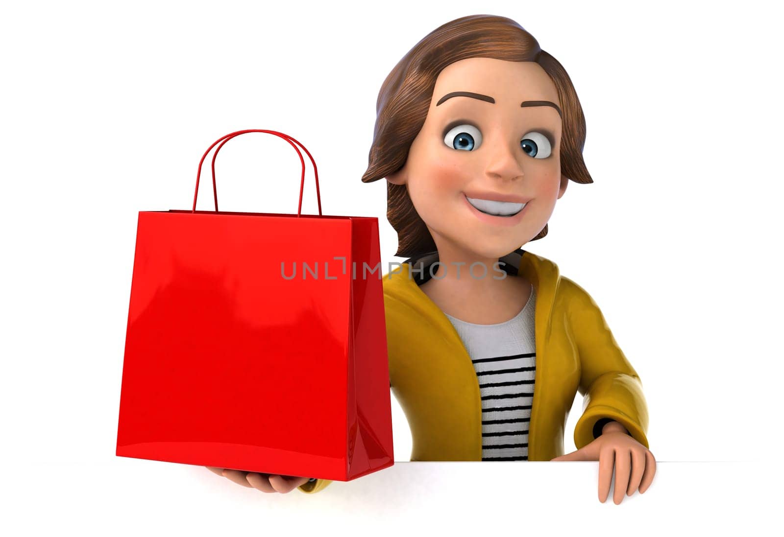 Fun 3D illustration of a cartoon teenage girl