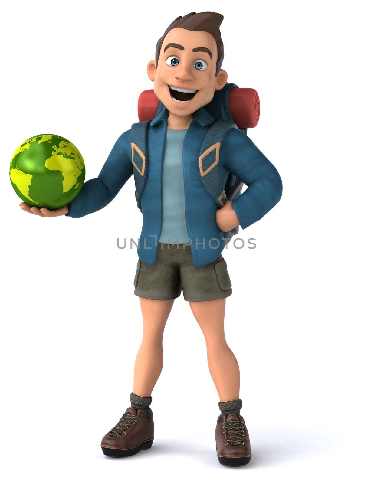 Fun illustration of a 3D cartoon backpacker